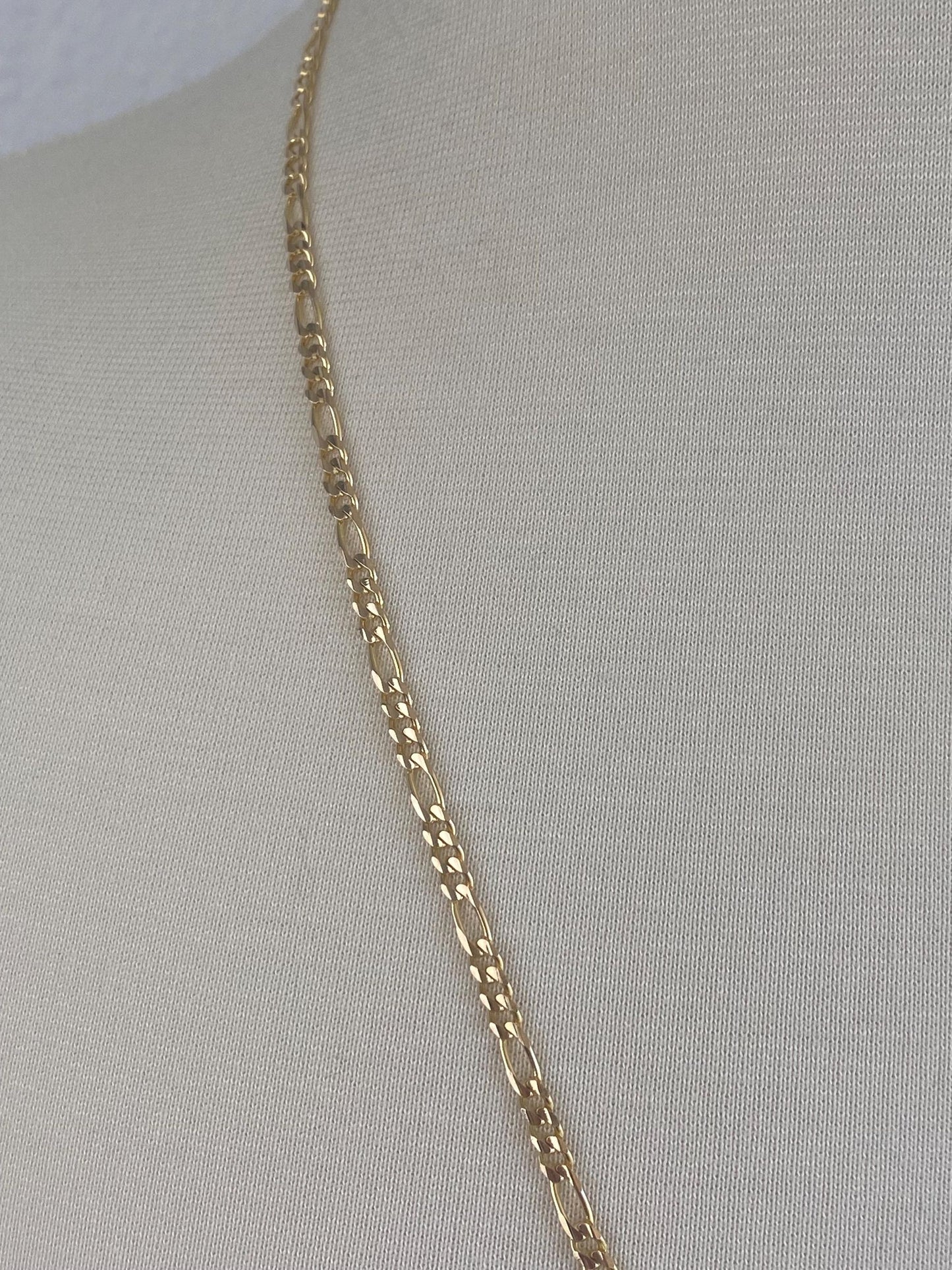Vintage Solid 14k Yellow Gold Long Figaro Chain Necklace - 24 inches