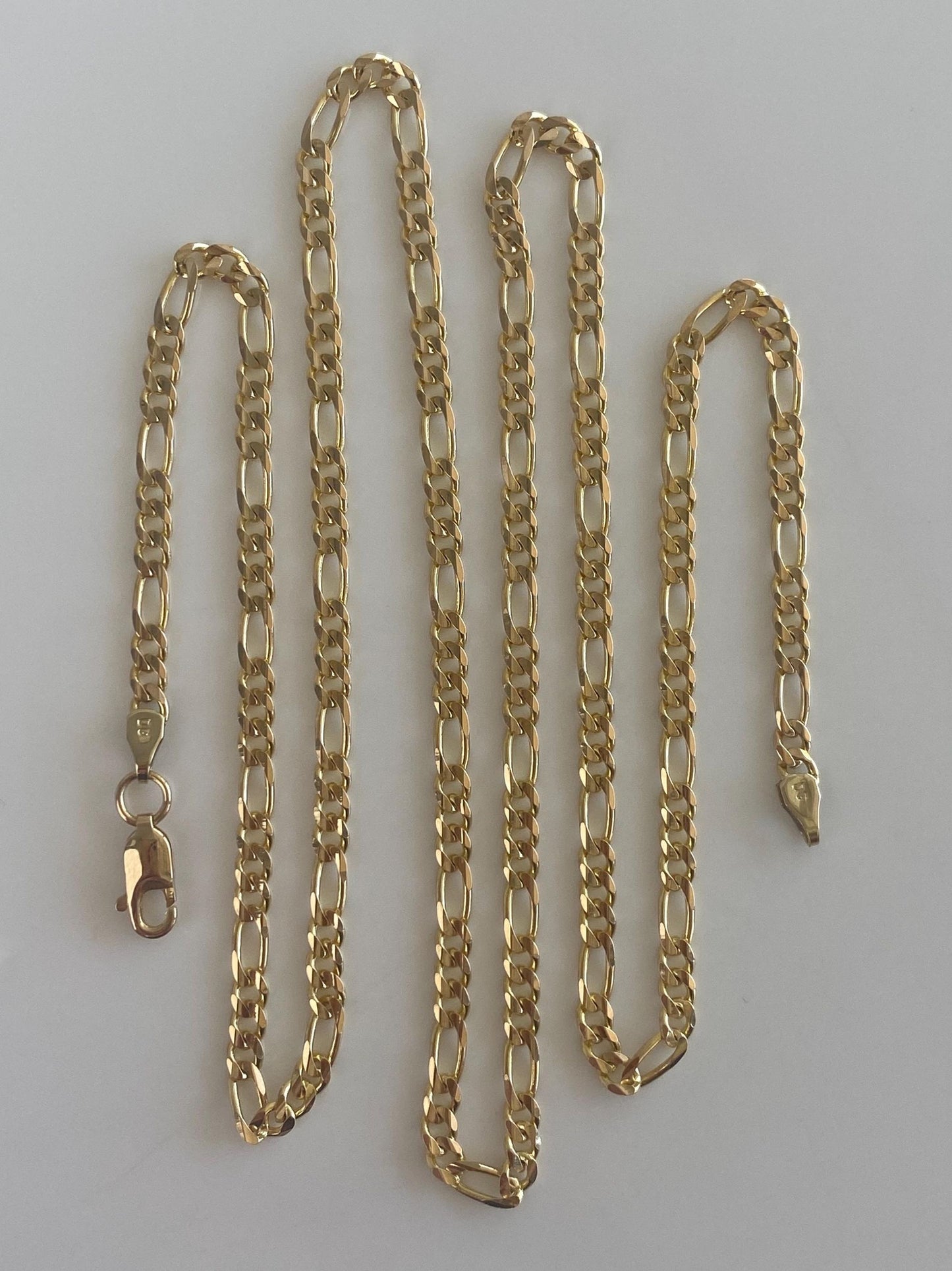 Vintage Solid 14k Yellow Gold Long Figaro Chain Necklace - 24 inches