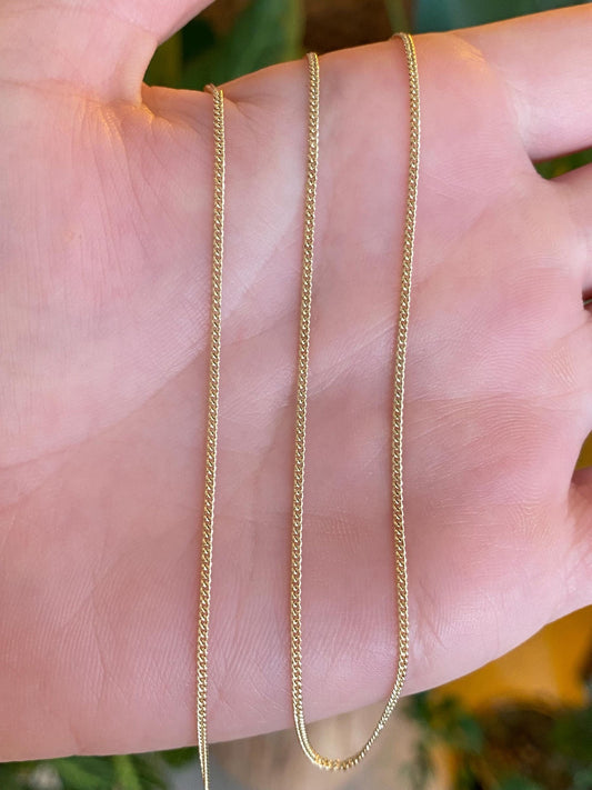 Vintage Solid 14k Yellow Gold Dainty Tight Curb Chain Necklace - 17.5 inches