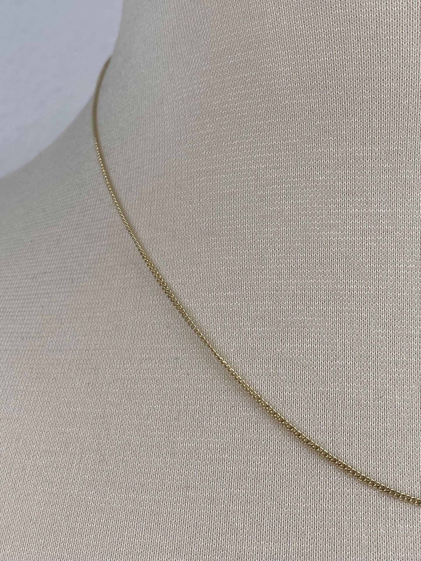 Vintage Solid 14k Yellow Gold Dainty Tight Curb Chain Necklace - 17.5 inches