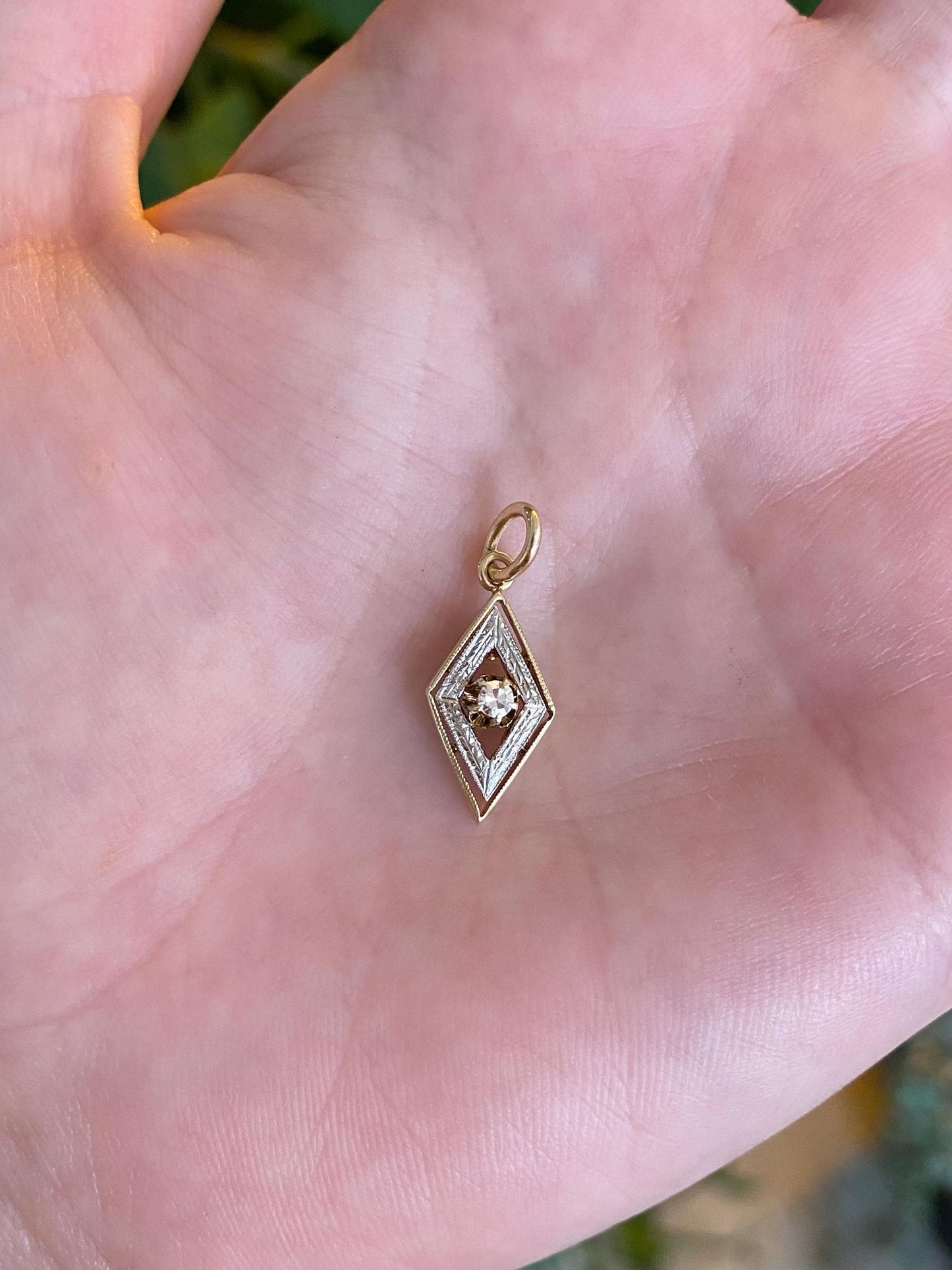Vintage Solid 14k Yellow Gold & Platinum Clear Sapphire Stick Pin Conversion Charm