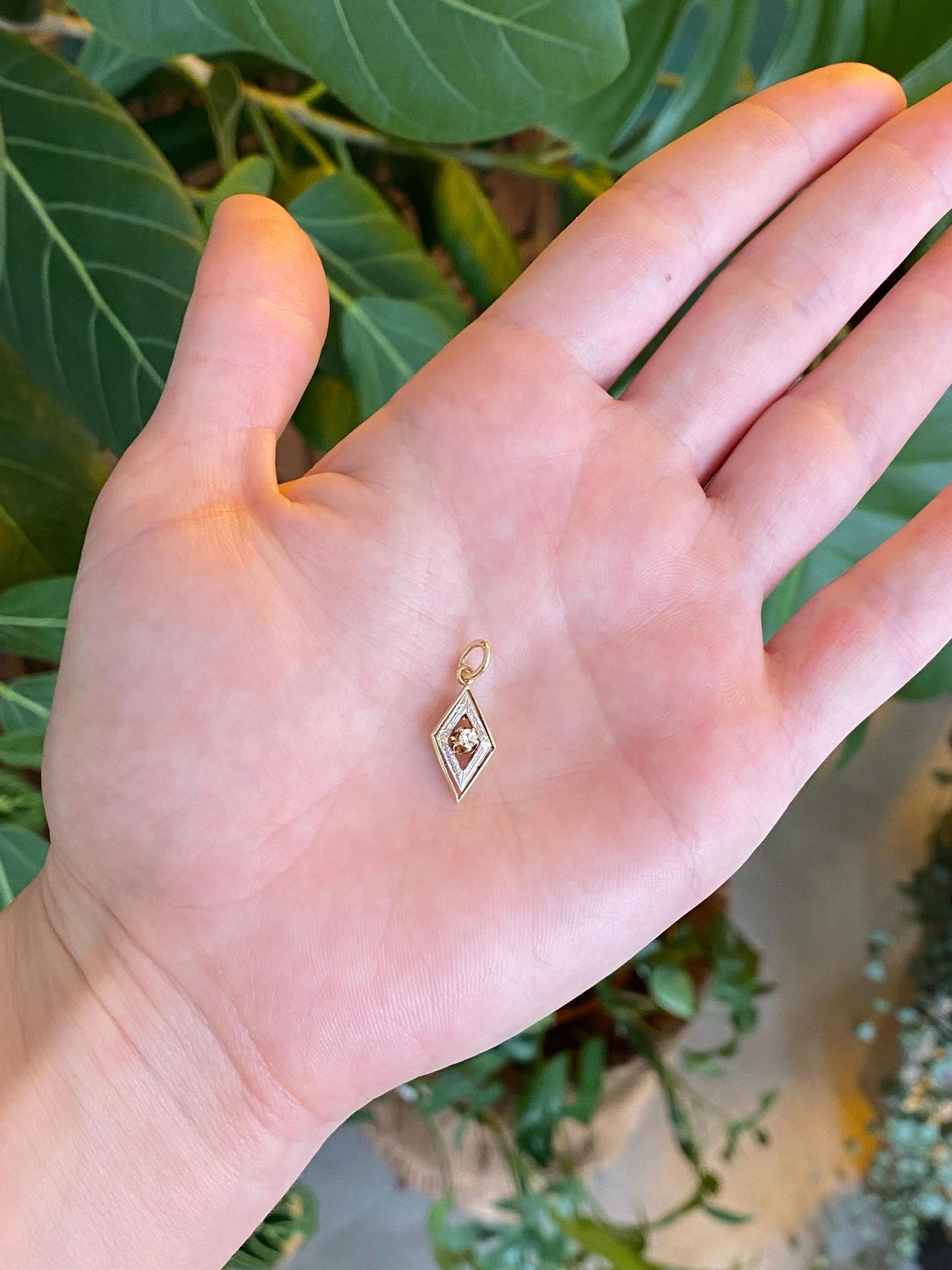 Vintage Solid 14k Yellow Gold & Platinum Clear Sapphire Stick Pin Conversion Charm
