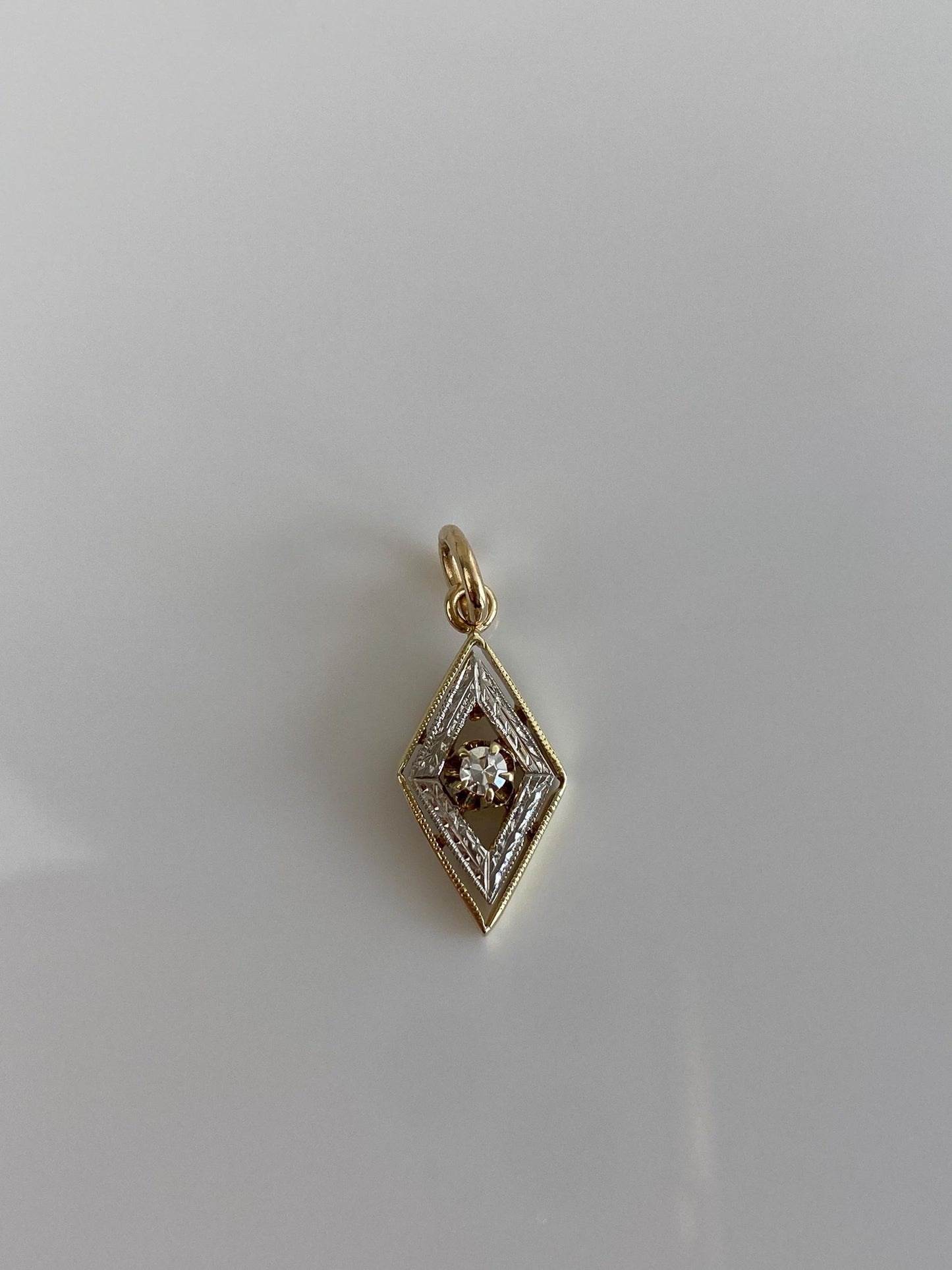 Vintage Solid 14k Yellow Gold & Platinum Clear Sapphire Stick Pin Conversion Charm
