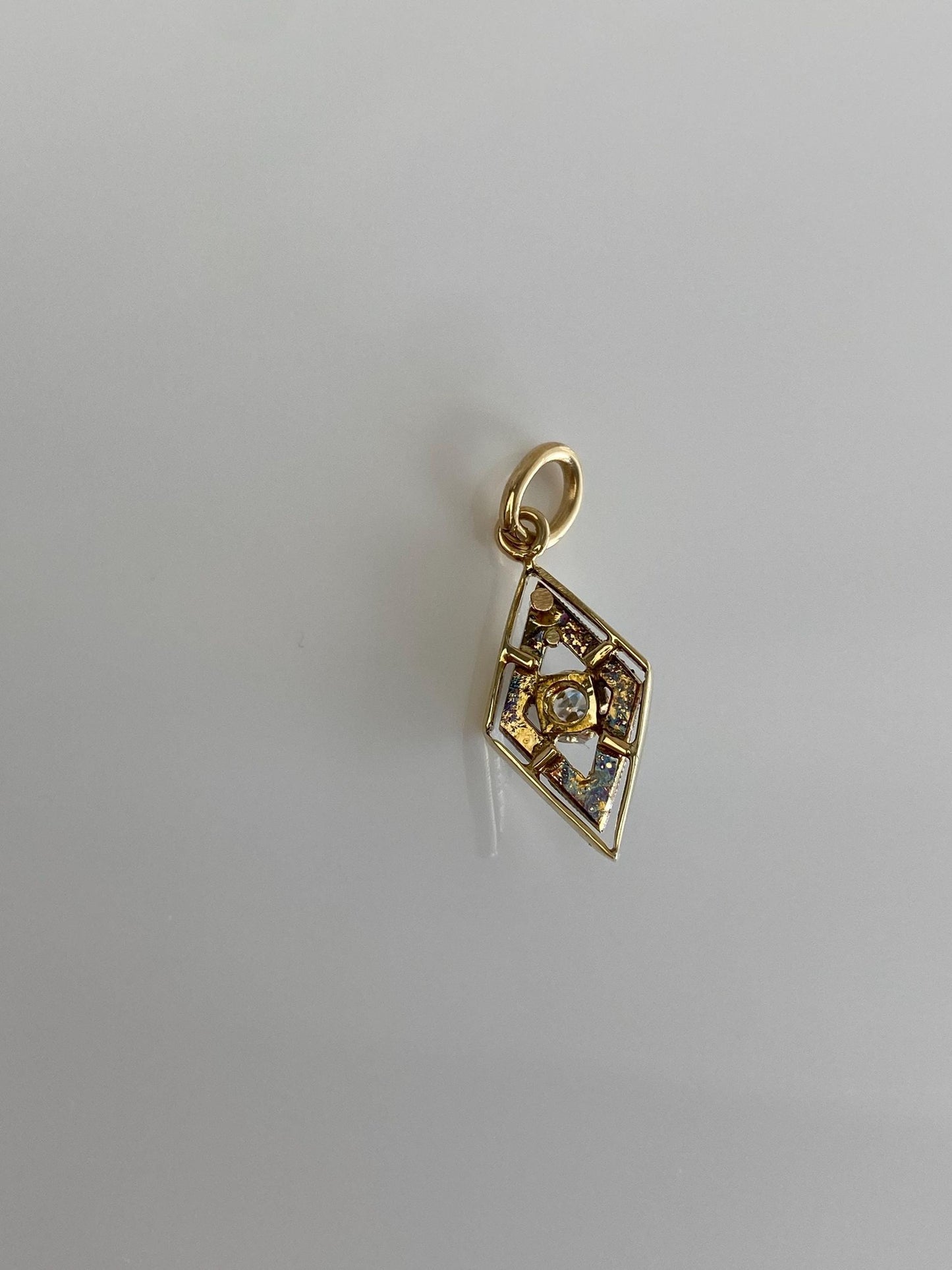 Vintage Solid 14k Yellow Gold & Platinum Clear Sapphire Stick Pin Conversion Charm