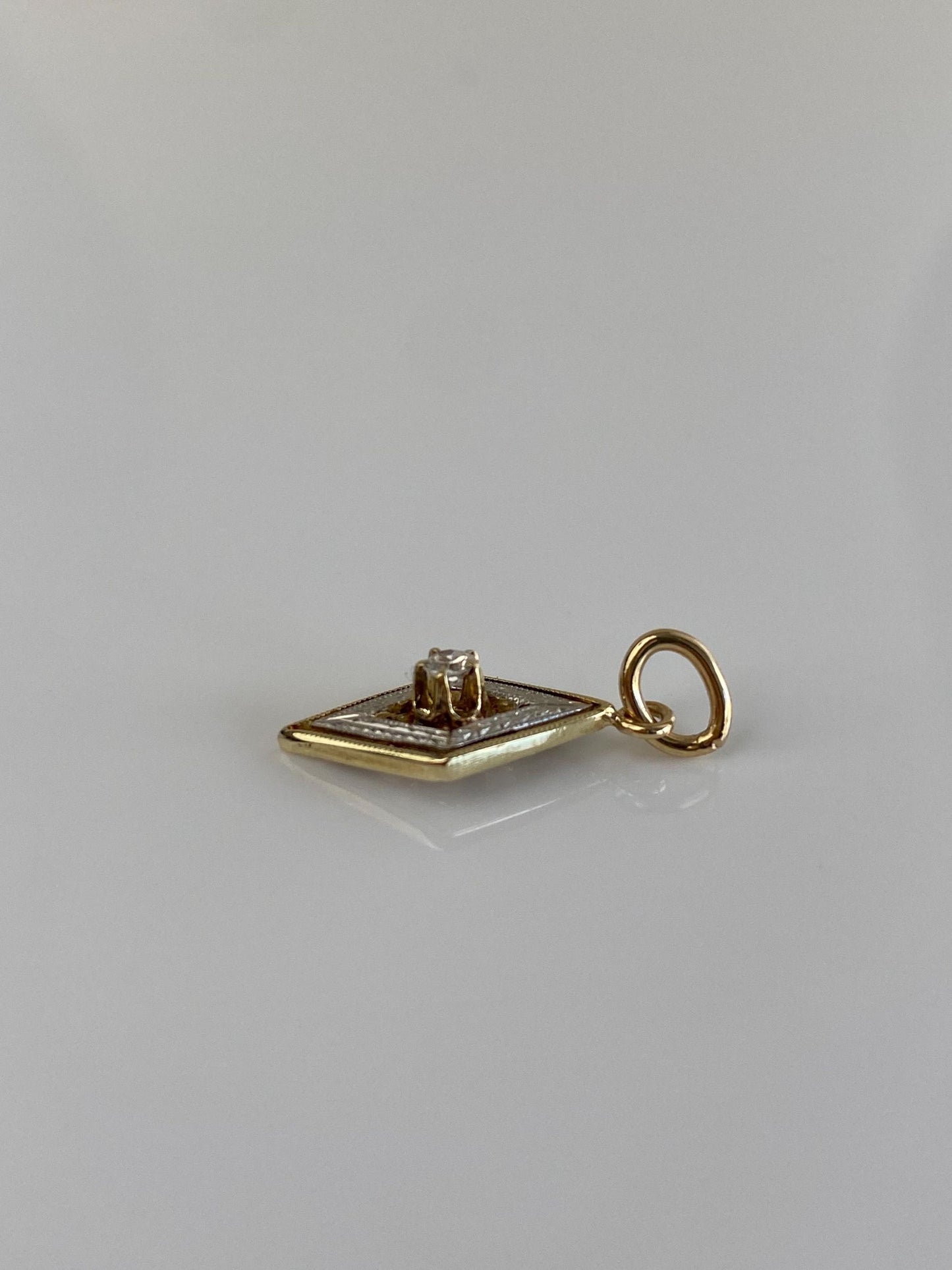 Vintage Solid 14k Yellow Gold & Platinum Clear Sapphire Stick Pin Conversion Charm