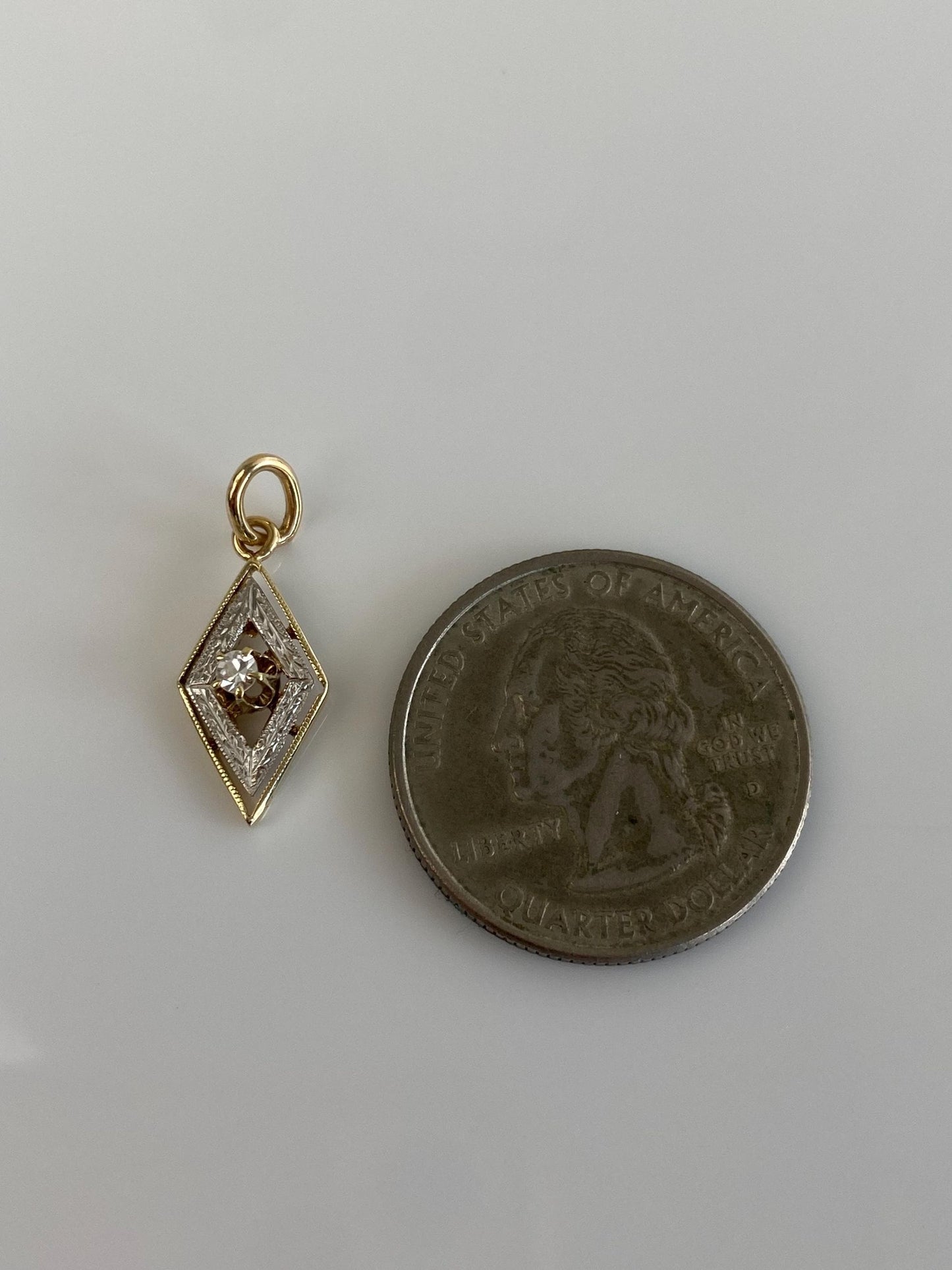 Vintage Solid 14k Yellow Gold & Platinum Clear Sapphire Stick Pin Conversion Charm