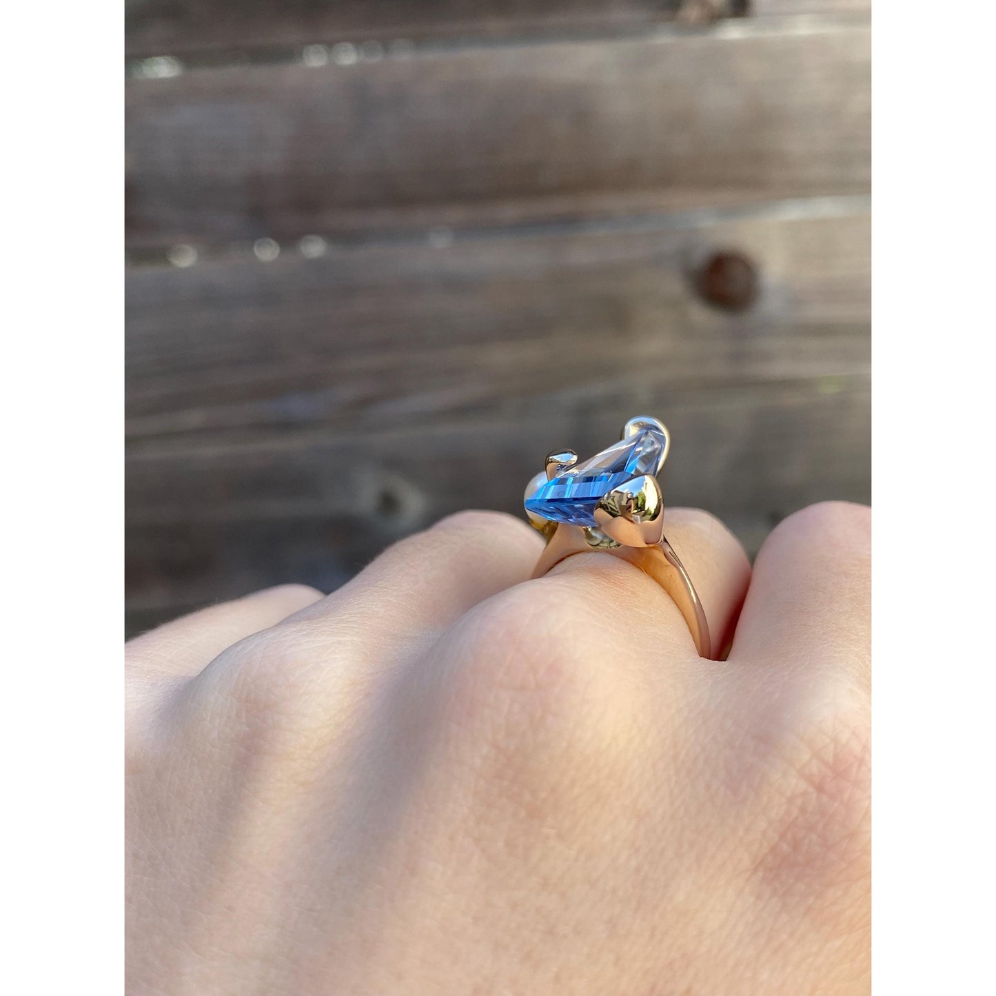 Vintage Solid 14k Yellow Gold Large Topaz Pearl Ring - Size 5.5