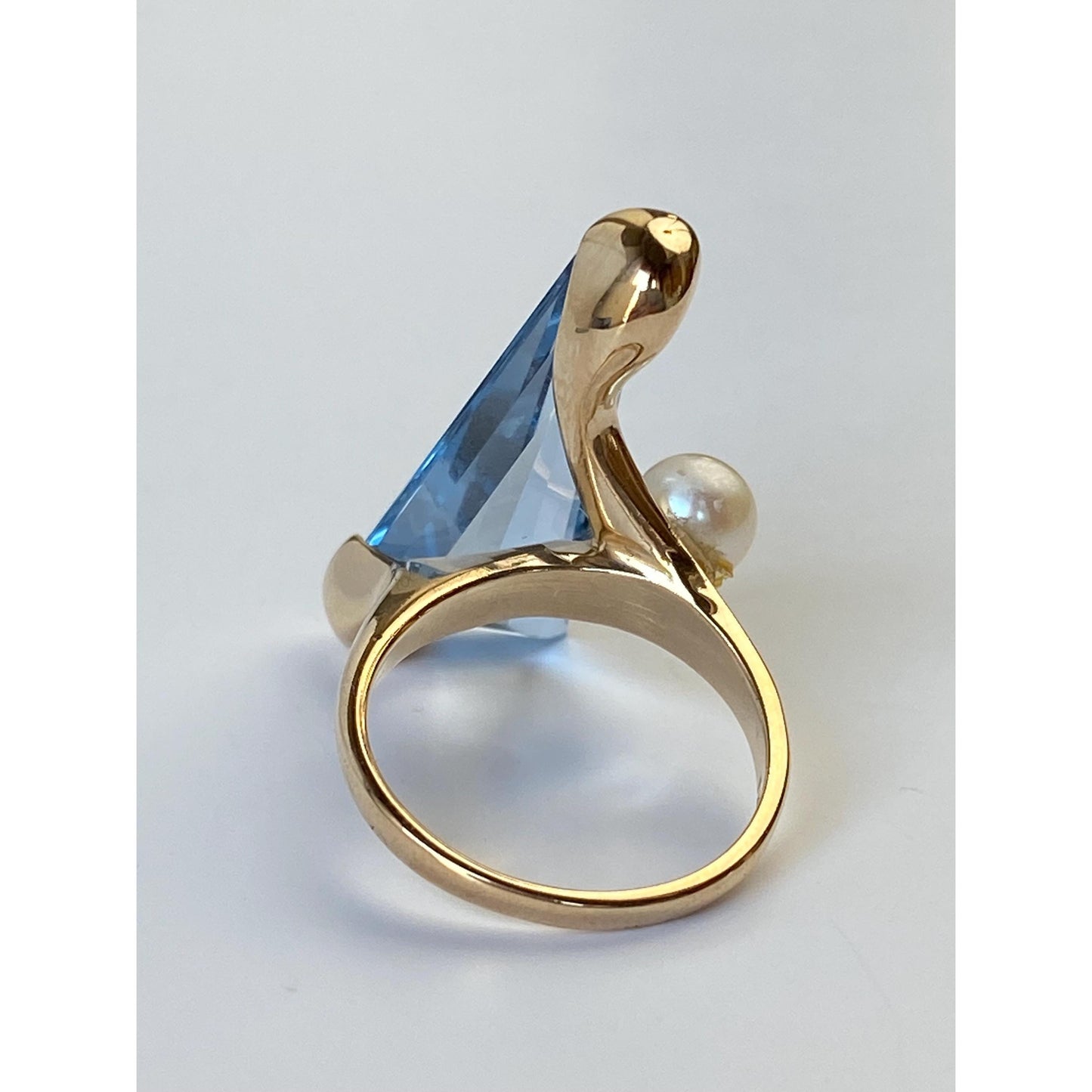 Vintage Solid 14k Yellow Gold Large Topaz Pearl Ring - Size 5.5