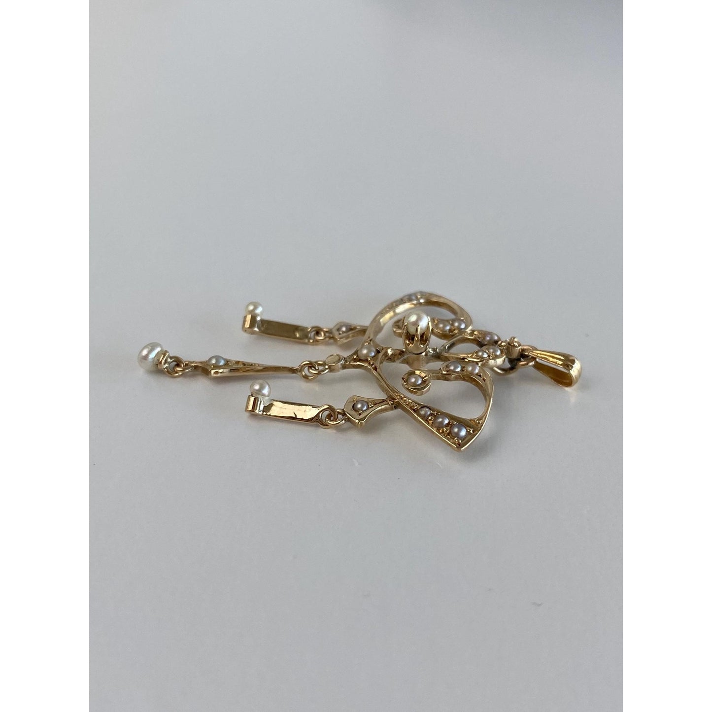 Vintage Solid 14k Yellow Gold Seed Pearl Dangle Charm