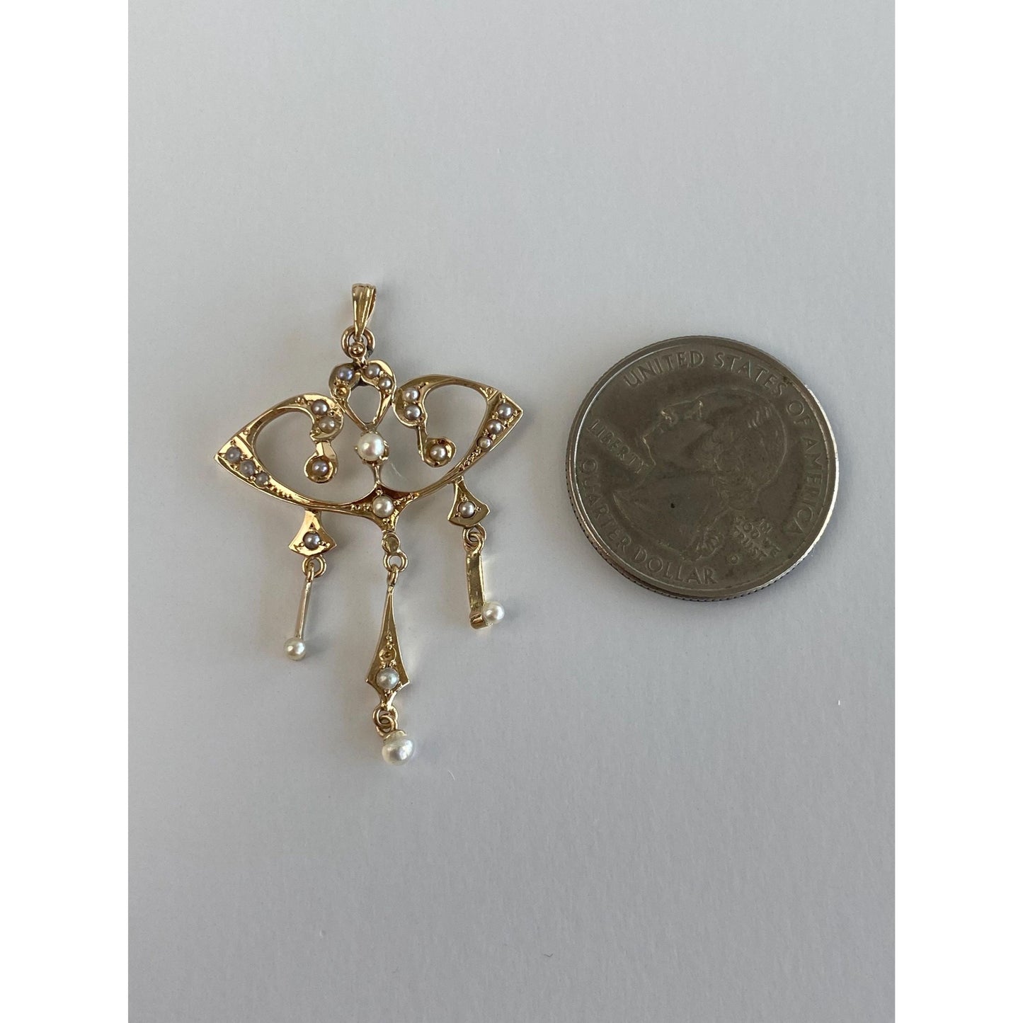 Vintage Solid 14k Yellow Gold Seed Pearl Dangle Charm
