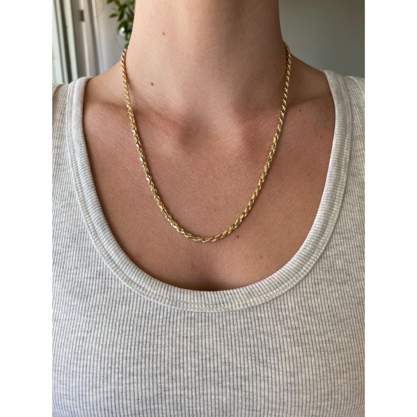 Vintage Solid 14k Yellow Gold Diamond Cut Rope Chain Necklace - 20 inches