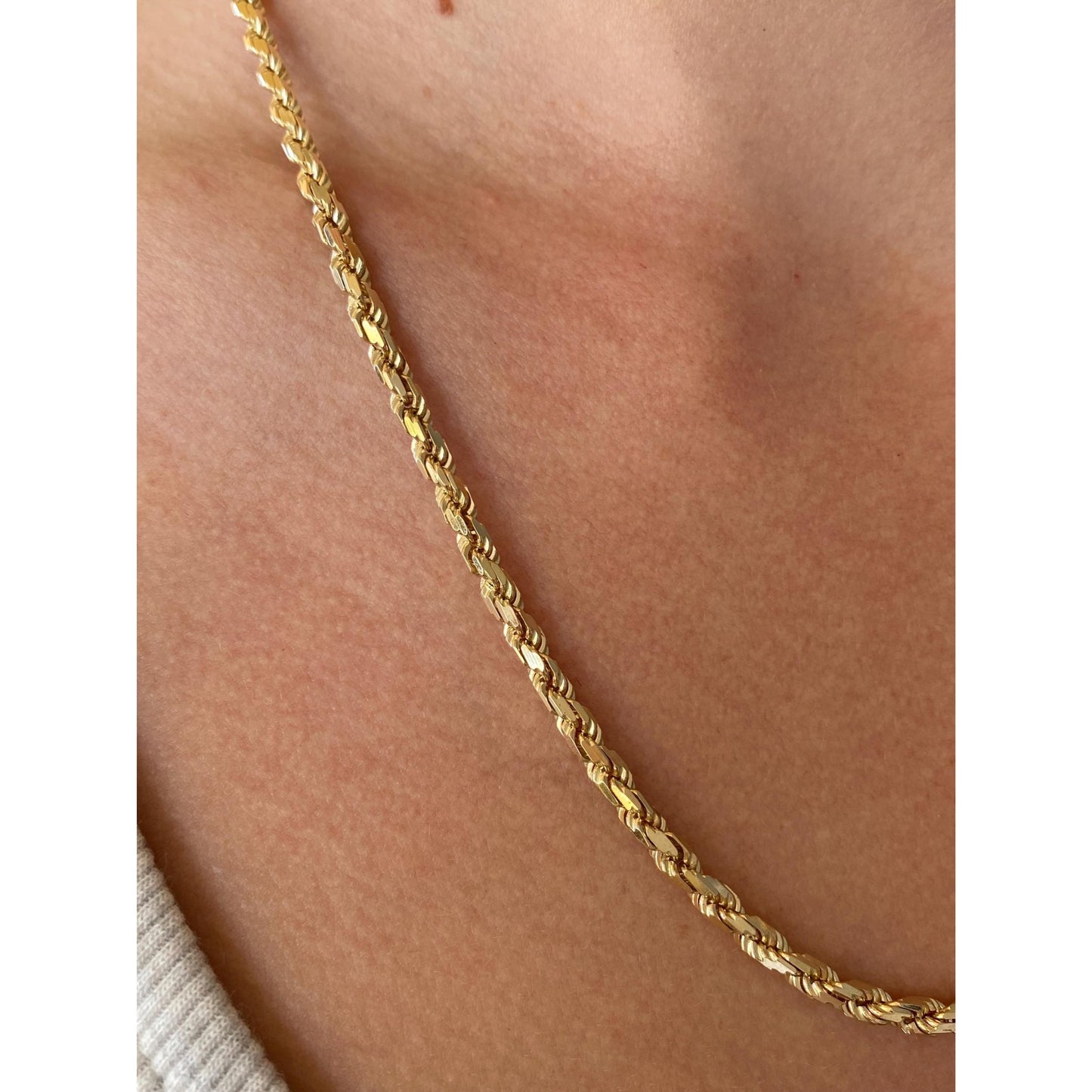 Vintage Solid 14k Yellow Gold Diamond Cut Rope Chain Necklace - 20 inches