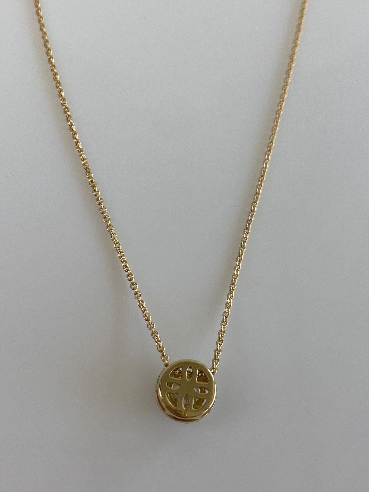 Vintage Solid 14k Yellow Gold Diamond Halo Diamond Dainty Rolo Chain Necklace - 16 inches