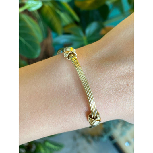 Vintage Solid 14k Yellow Gold Layered Adjustable Cuff Bracelet