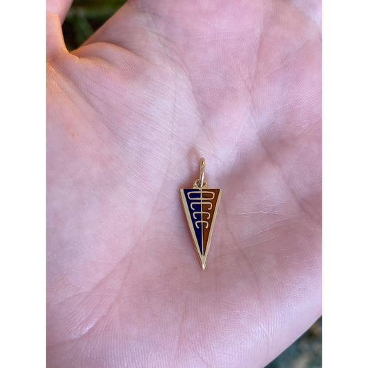 Solid 14k Yellow Gold Enamel Flag Charm