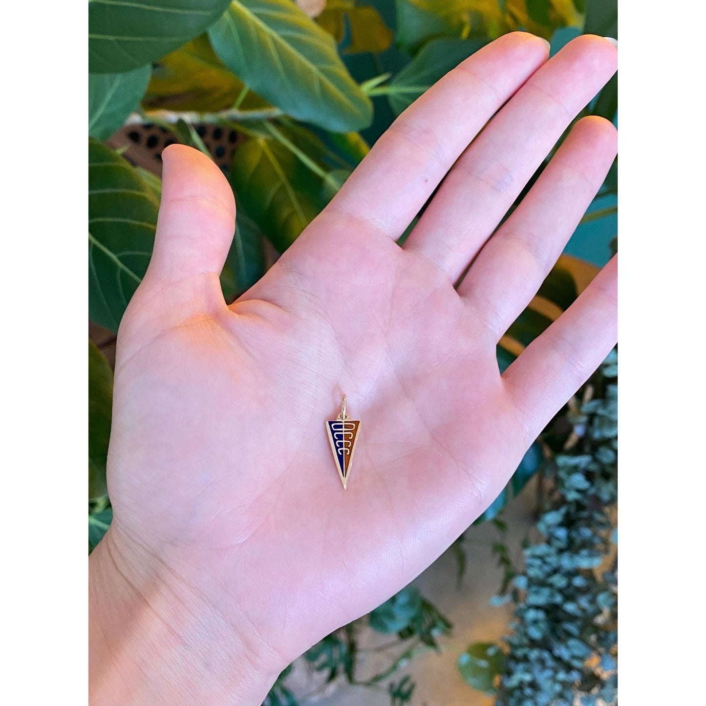 Solid 14k Yellow Gold Enamel Flag Charm