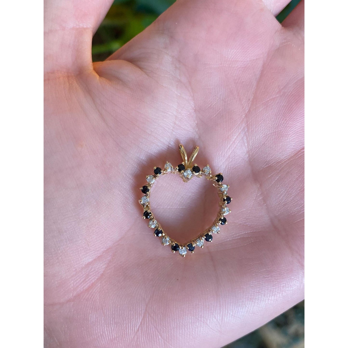 Solid 14k Yellow Gold Diamond Blue Sapphire Heart Charm