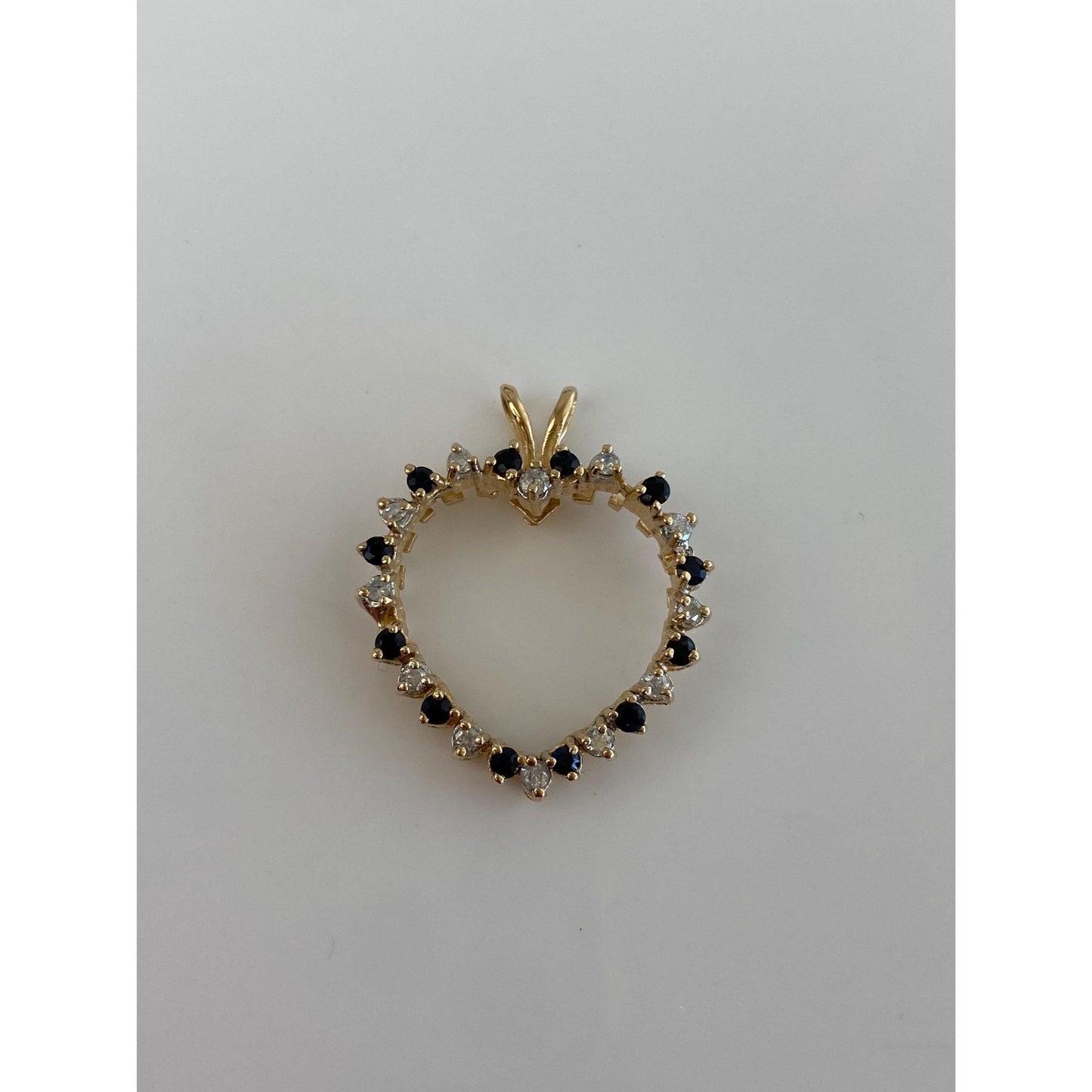 Solid 14k Yellow Gold Diamond Blue Sapphire Heart Charm