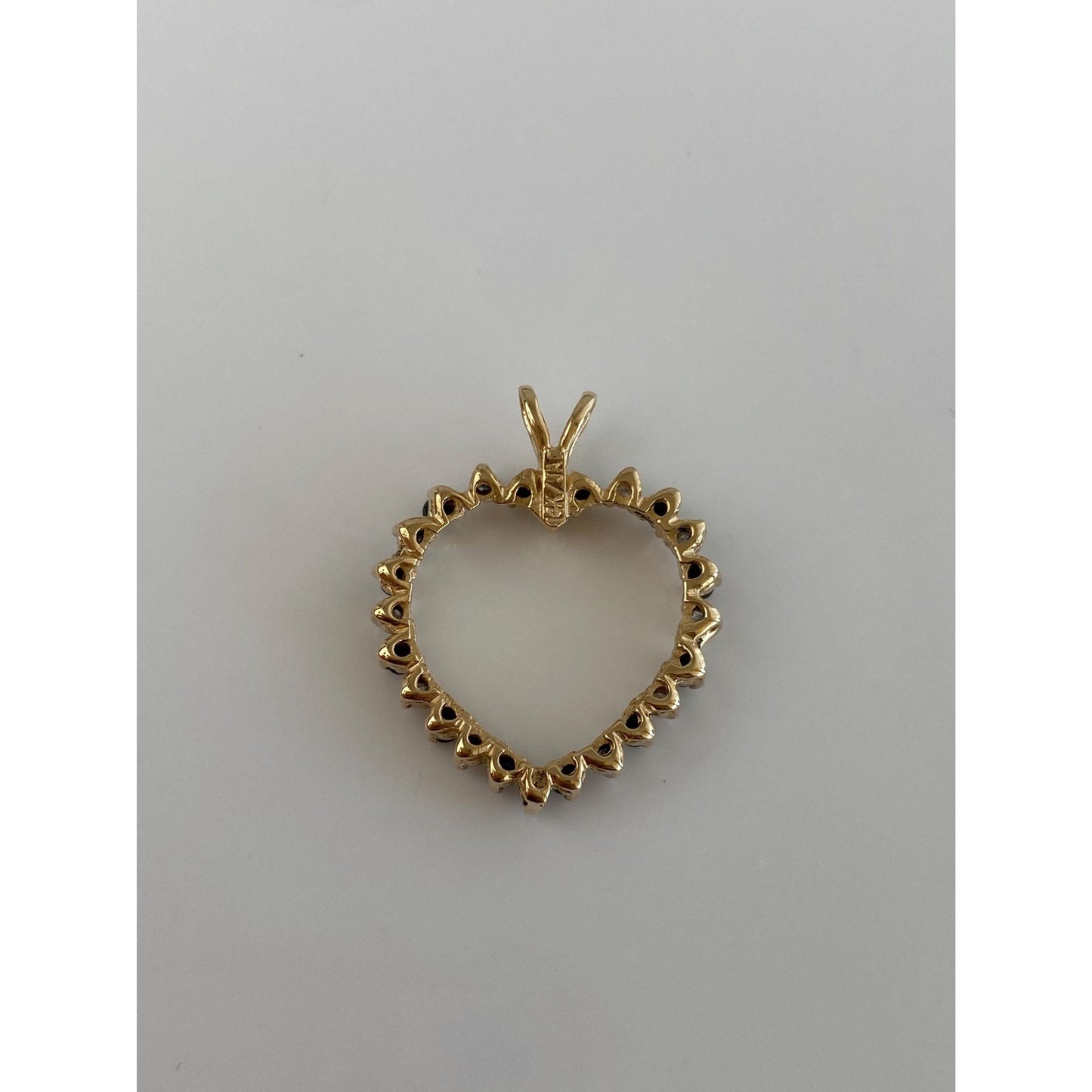 Solid 14k Yellow Gold Diamond Blue Sapphire Heart Charm