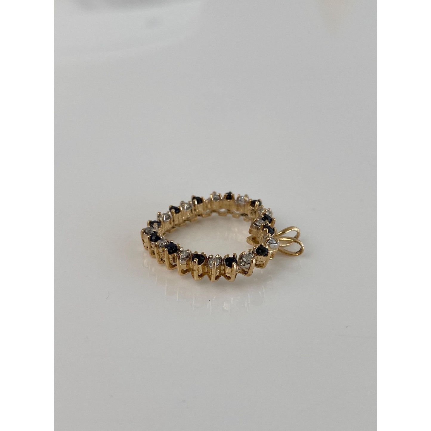 Solid 14k Yellow Gold Diamond Blue Sapphire Heart Charm