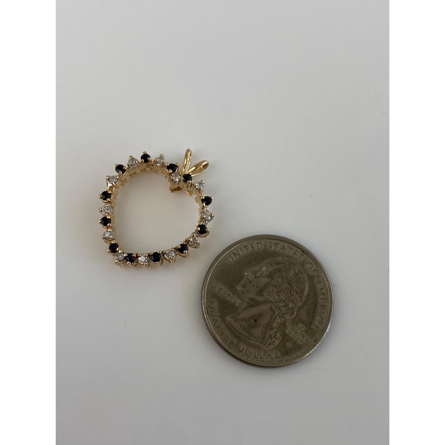 Solid 14k Yellow Gold Diamond Blue Sapphire Heart Charm