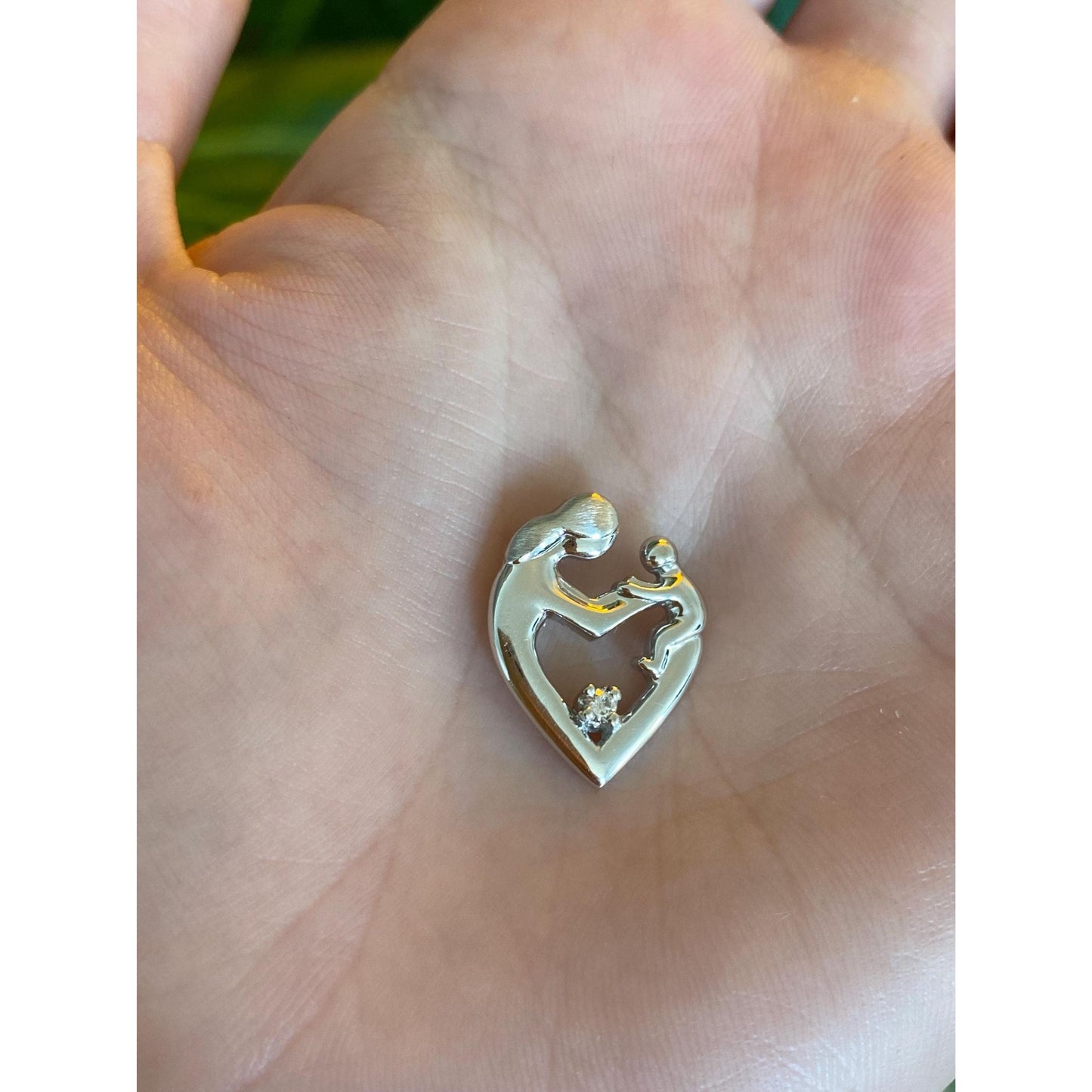 Solid 14k White Gold Diamond Mother & Child Charm