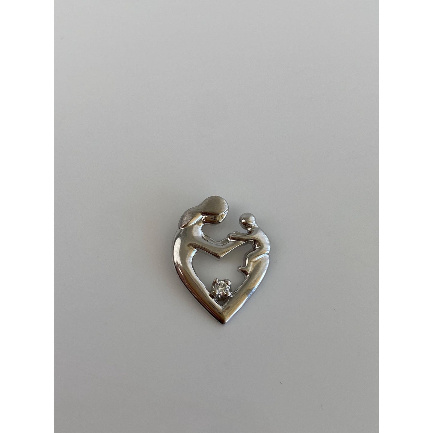 Solid 14k White Gold Diamond Mother & Child Charm