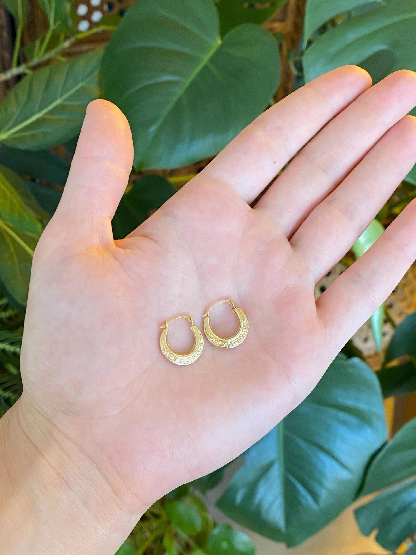 Vintage 10k Yellow Gold Little Greek Key Hoop Earrings
