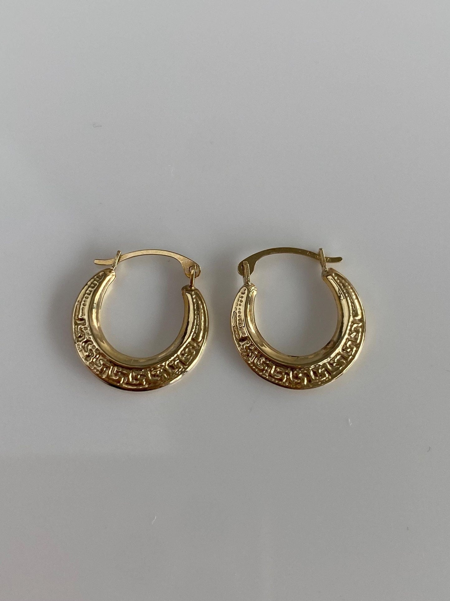 Vintage 10k Yellow Gold Little Greek Key Hoop Earrings
