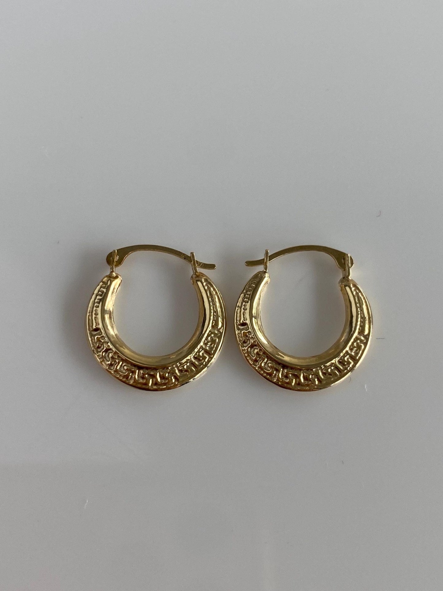 Vintage 10k Yellow Gold Little Greek Key Hoop Earrings