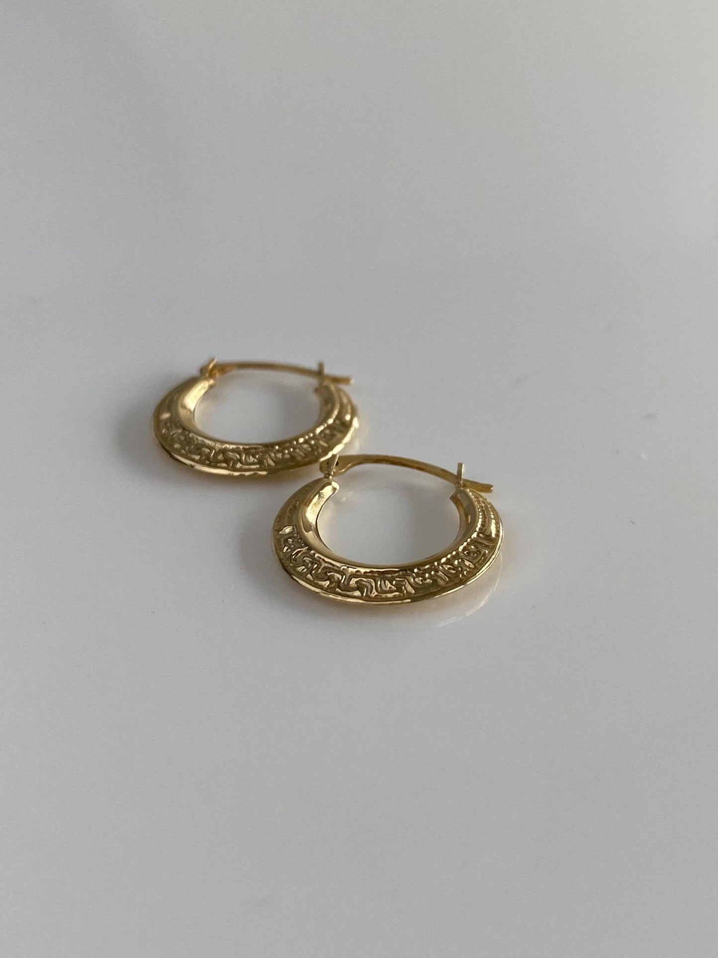Vintage 10k Yellow Gold Little Greek Key Hoop Earrings