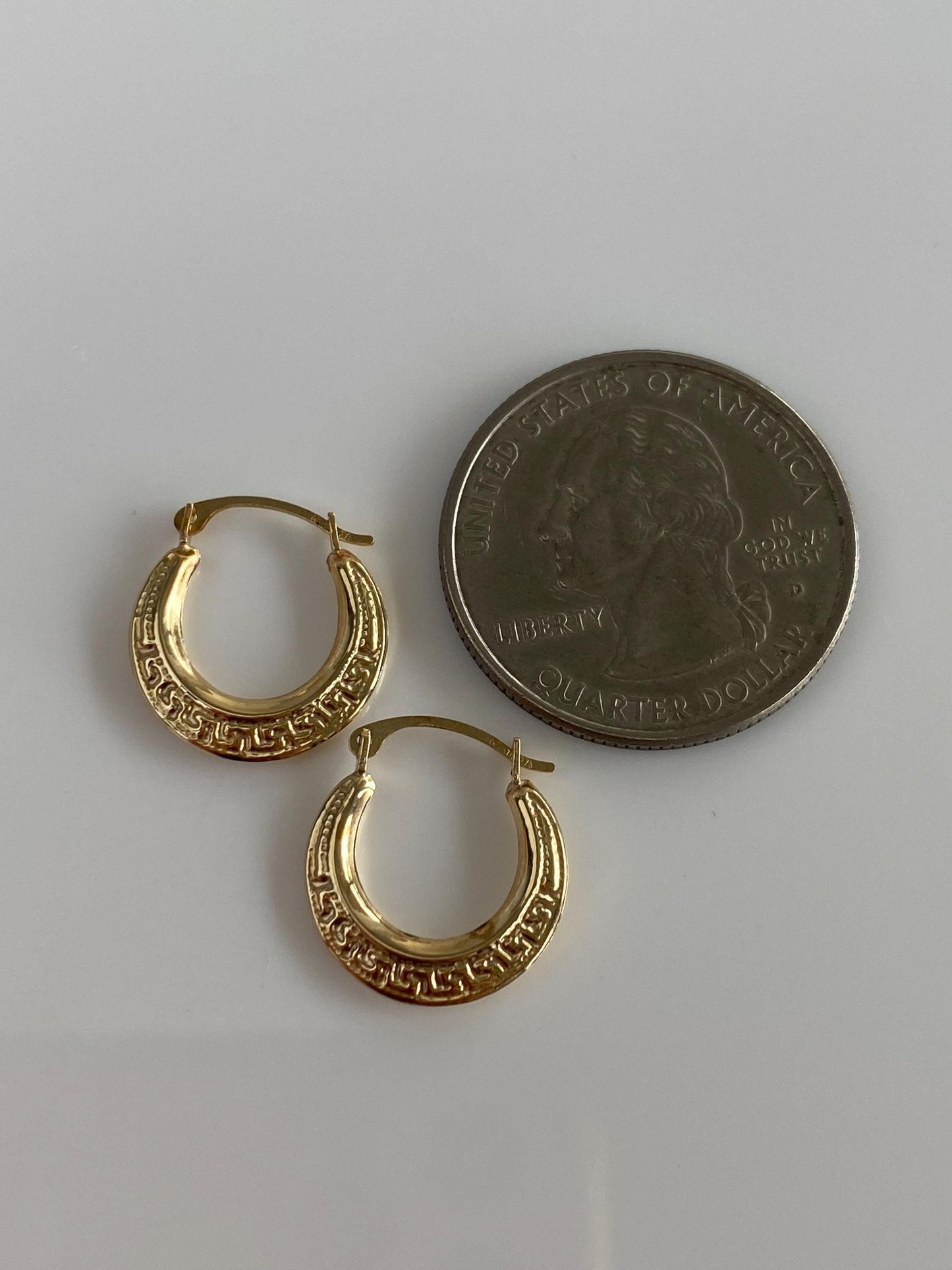 Vintage 10k Yellow Gold Little Greek Key Hoop Earrings