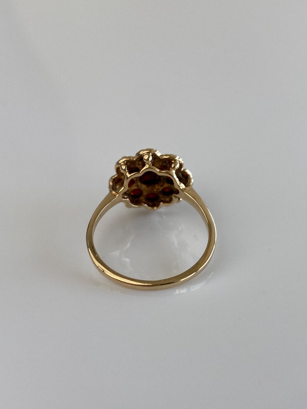 Vintage Solid 10k Yellow Gold Garnet Cluster Ring - Size 6.5