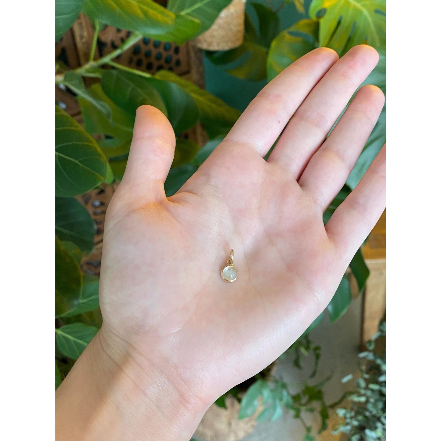 Vintage Solid 14k Yellow Gold Little Moonstone Cufflink Conversion Charm