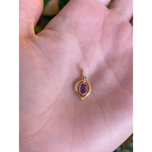 Vintage Solid 14k Yellow Gold Amethyst Stick Pin Conversion Charm