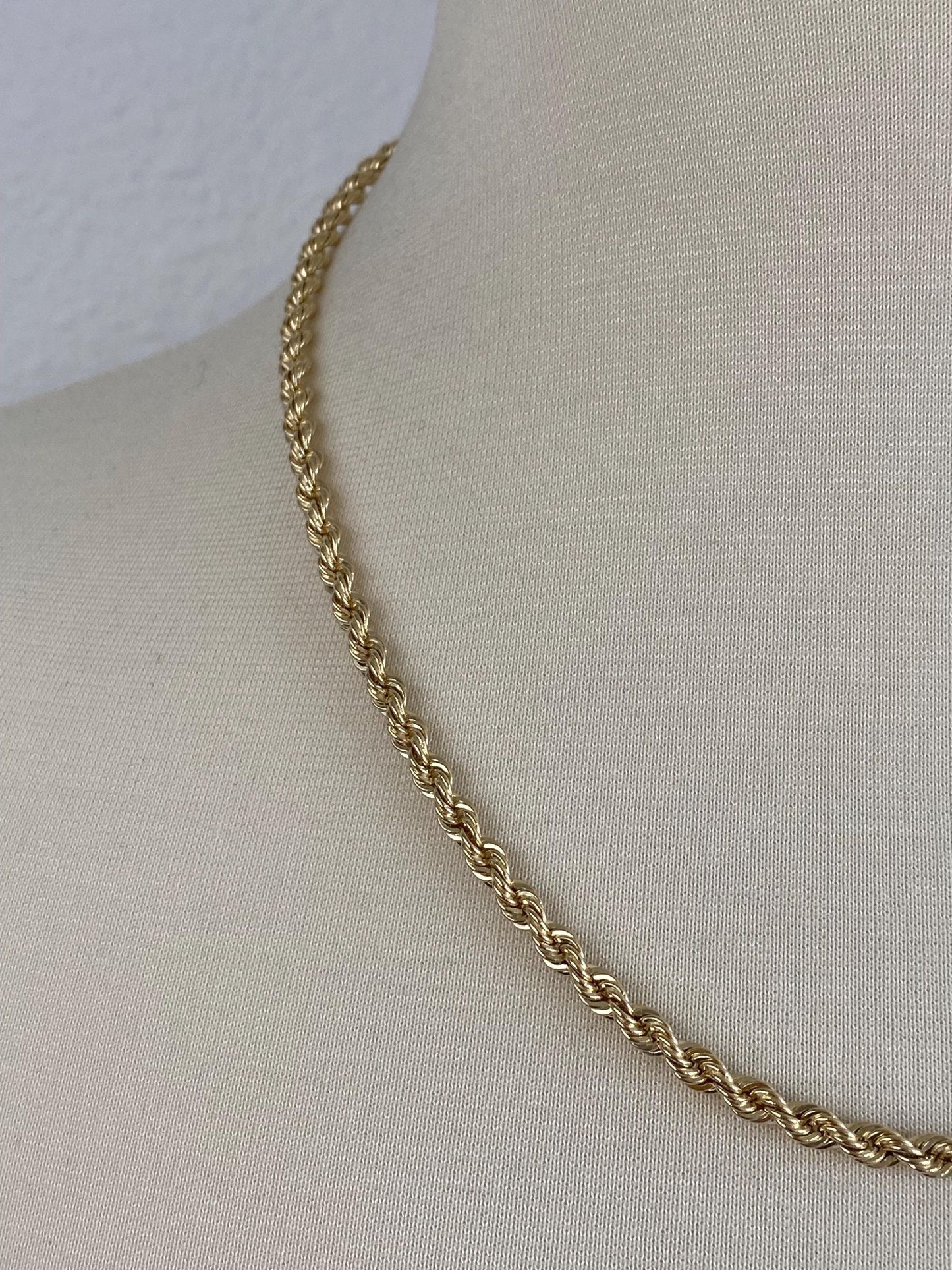 Vintage Solid 14k Yellow Gold Long Rope Chain Necklace - 20 inches
