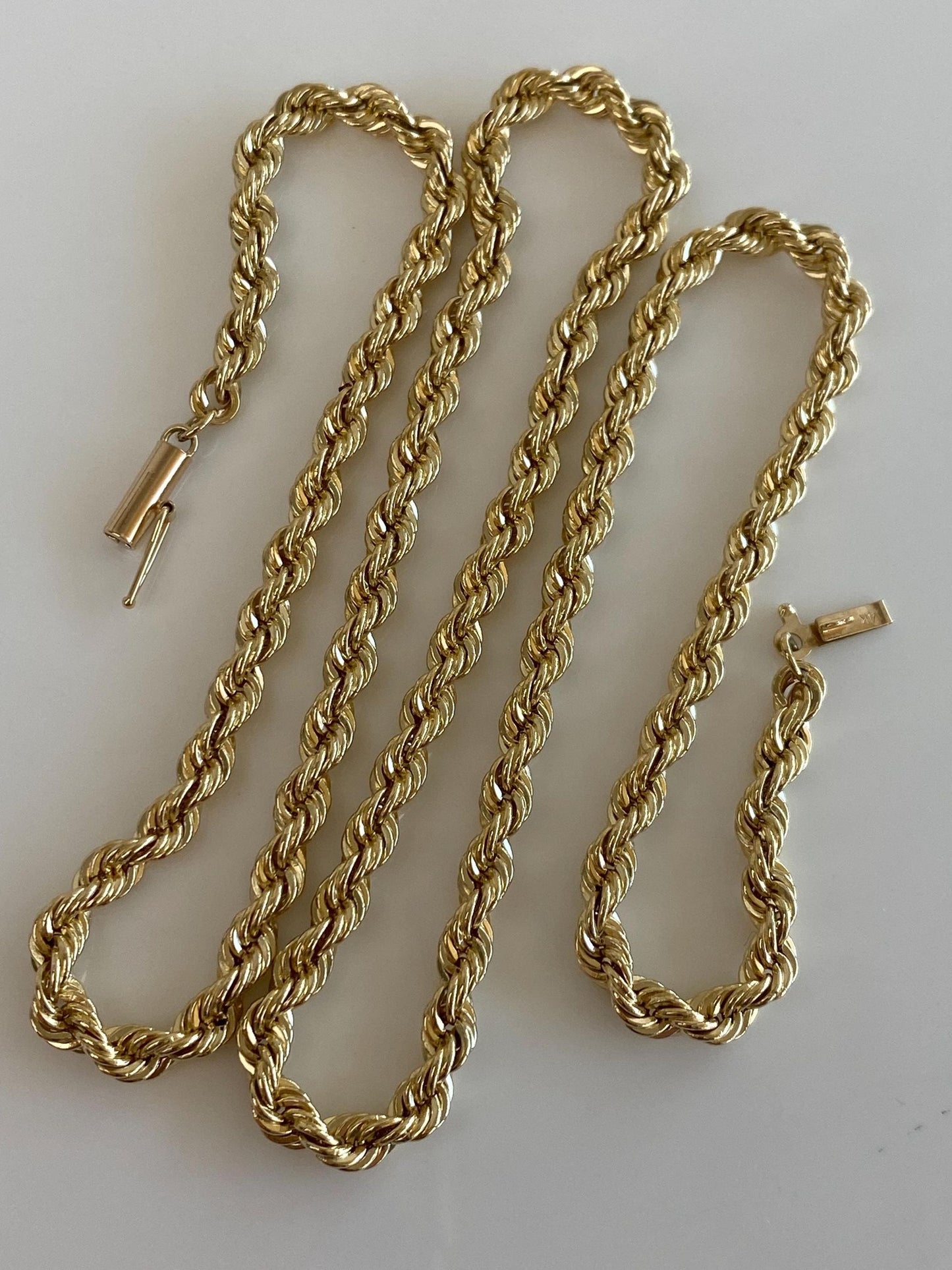 Vintage Solid 14k Yellow Gold Long Rope Chain Necklace - 20 inches