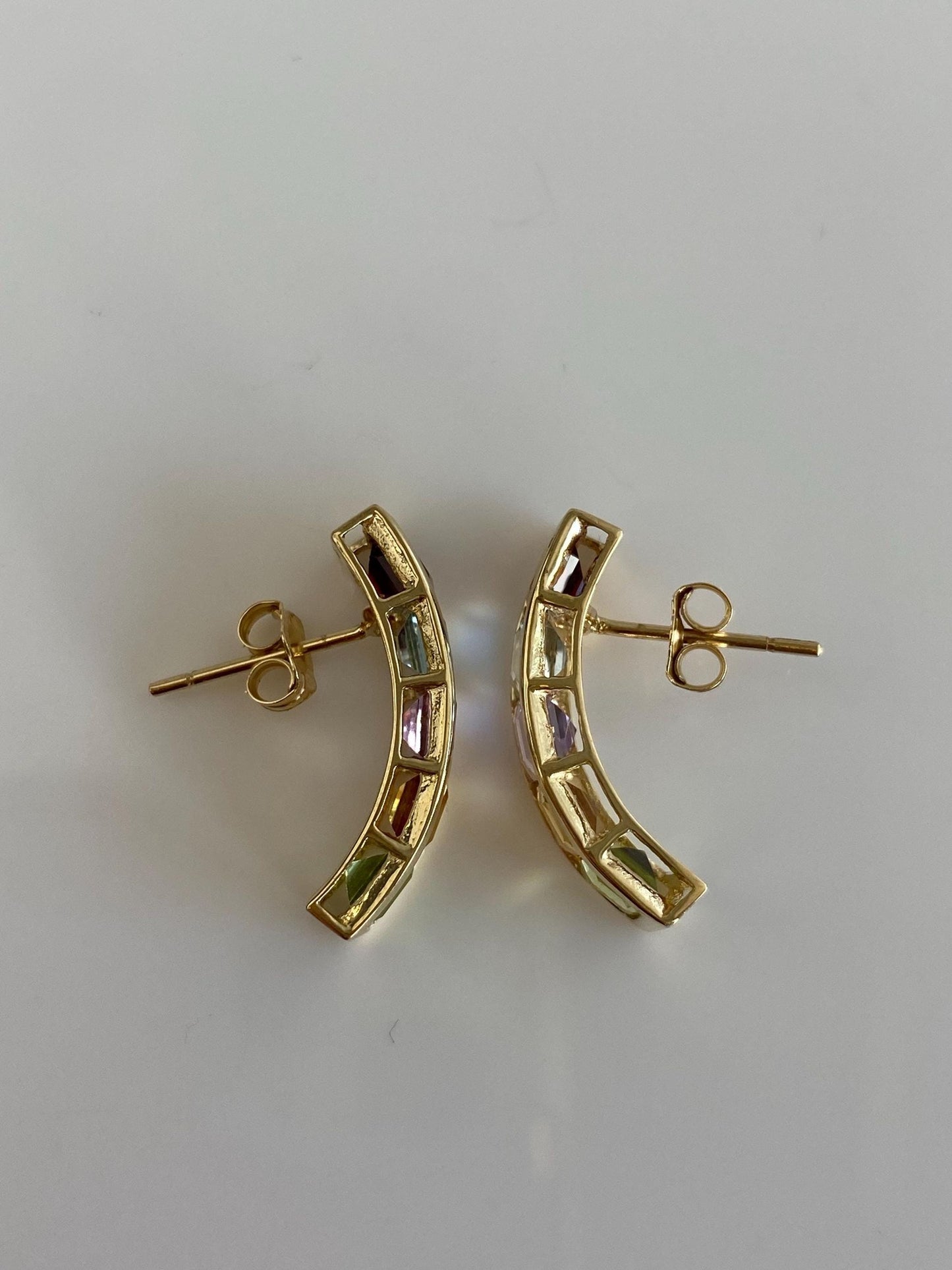 Vintage Solid 10k Yellow Gold Garnet Aquamarine Citrine Green Purple Cubic Zirconia Stud Earrings