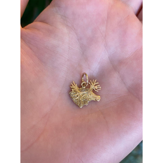 Solid 14k Yellow Gold Elk Charm
