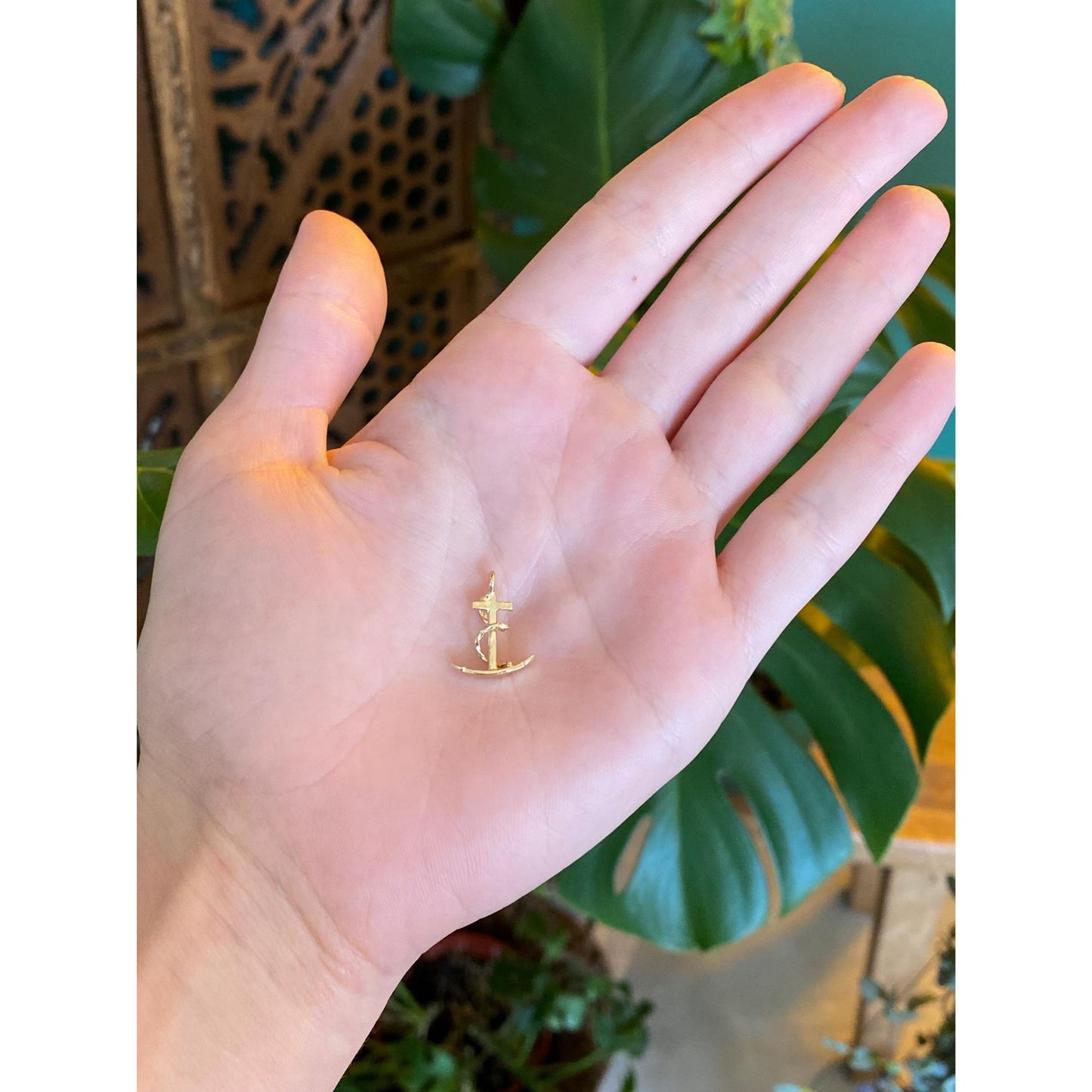 Vintage Solid 14k Yellow Gold Anchor Cross Charm