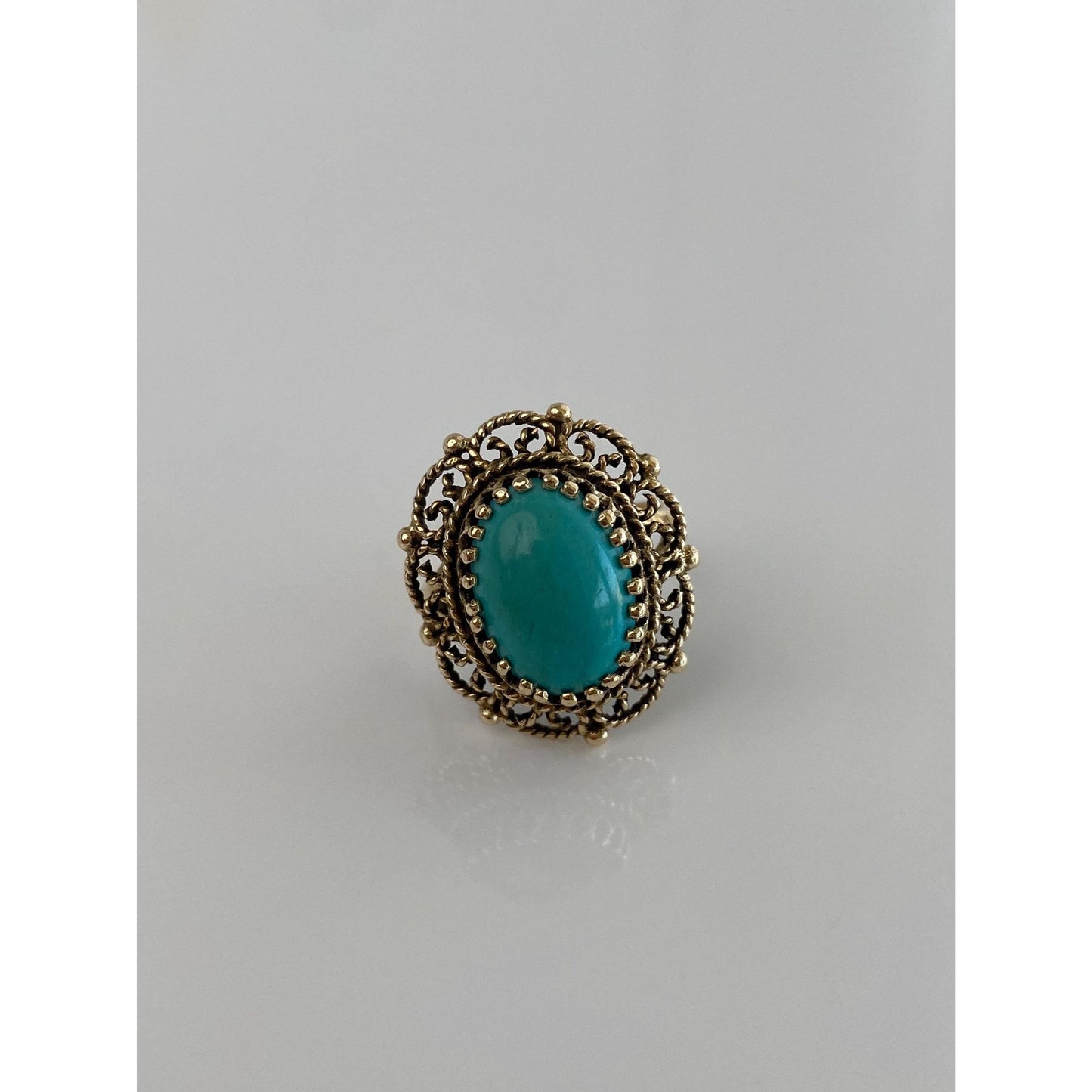 Vintage Solid 14k Yellow Gold Turquoise Ring - Size 6.5