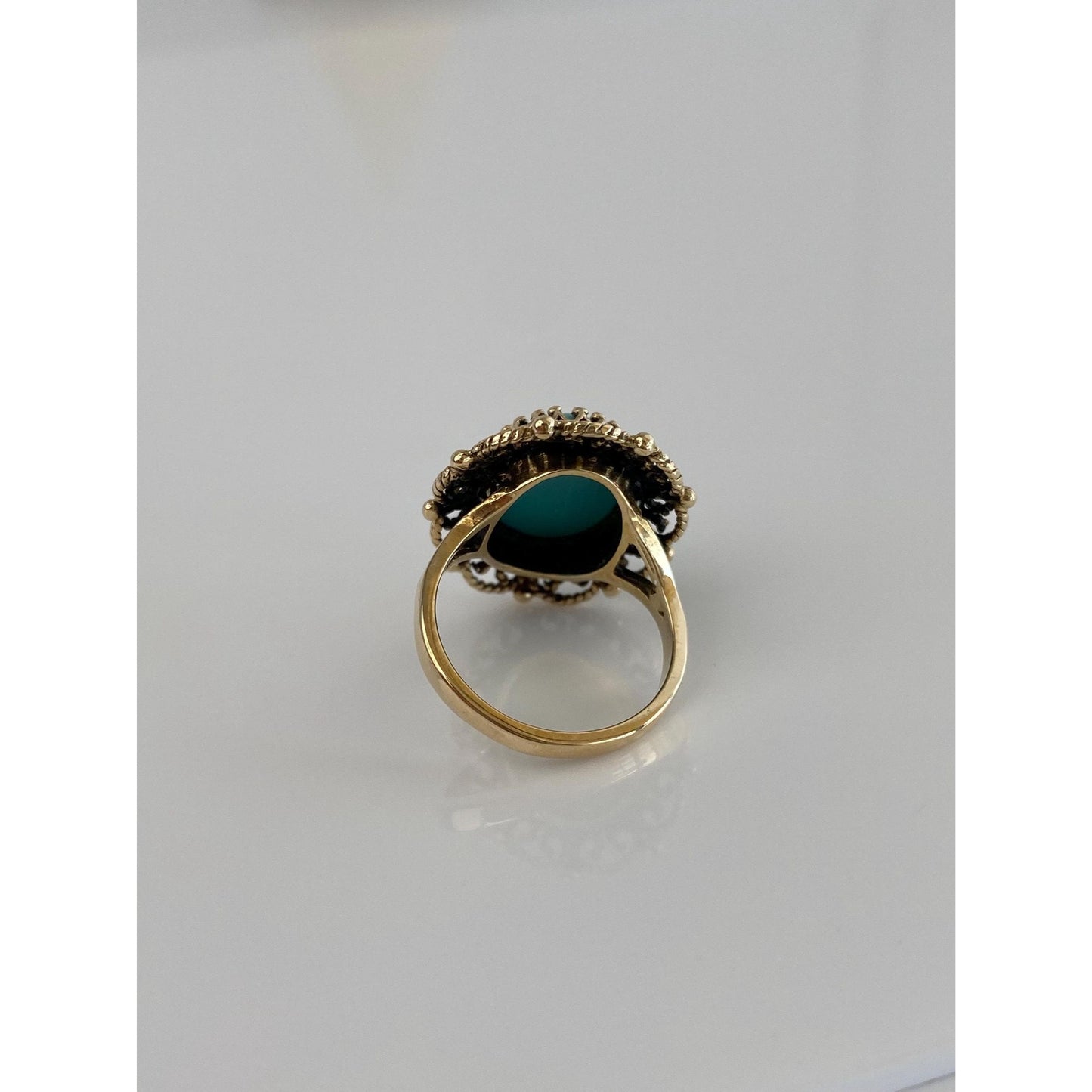 Vintage Solid 14k Yellow Gold Turquoise Ring - Size 6.5