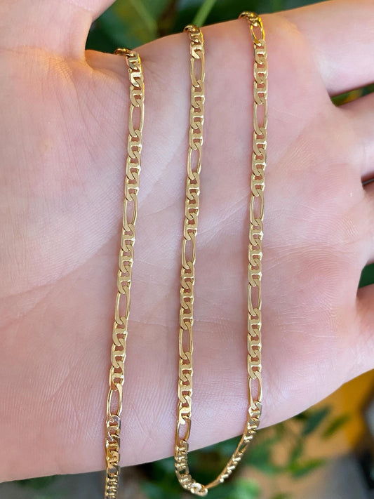 Vintage Solid 14k Yellow Gold Figaro Chain Necklace - 24.25 inches