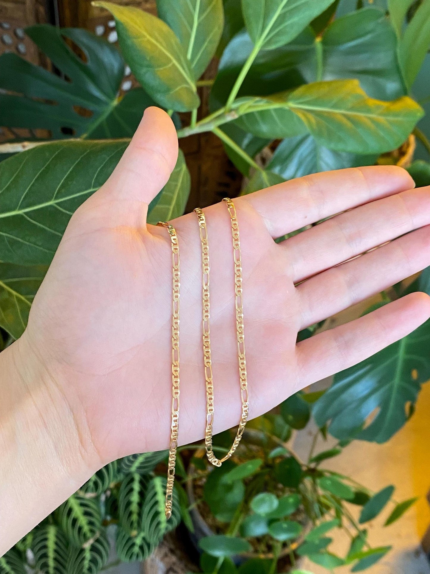 Vintage Solid 14k Yellow Gold Figaro Chain Necklace - 24.25 inches