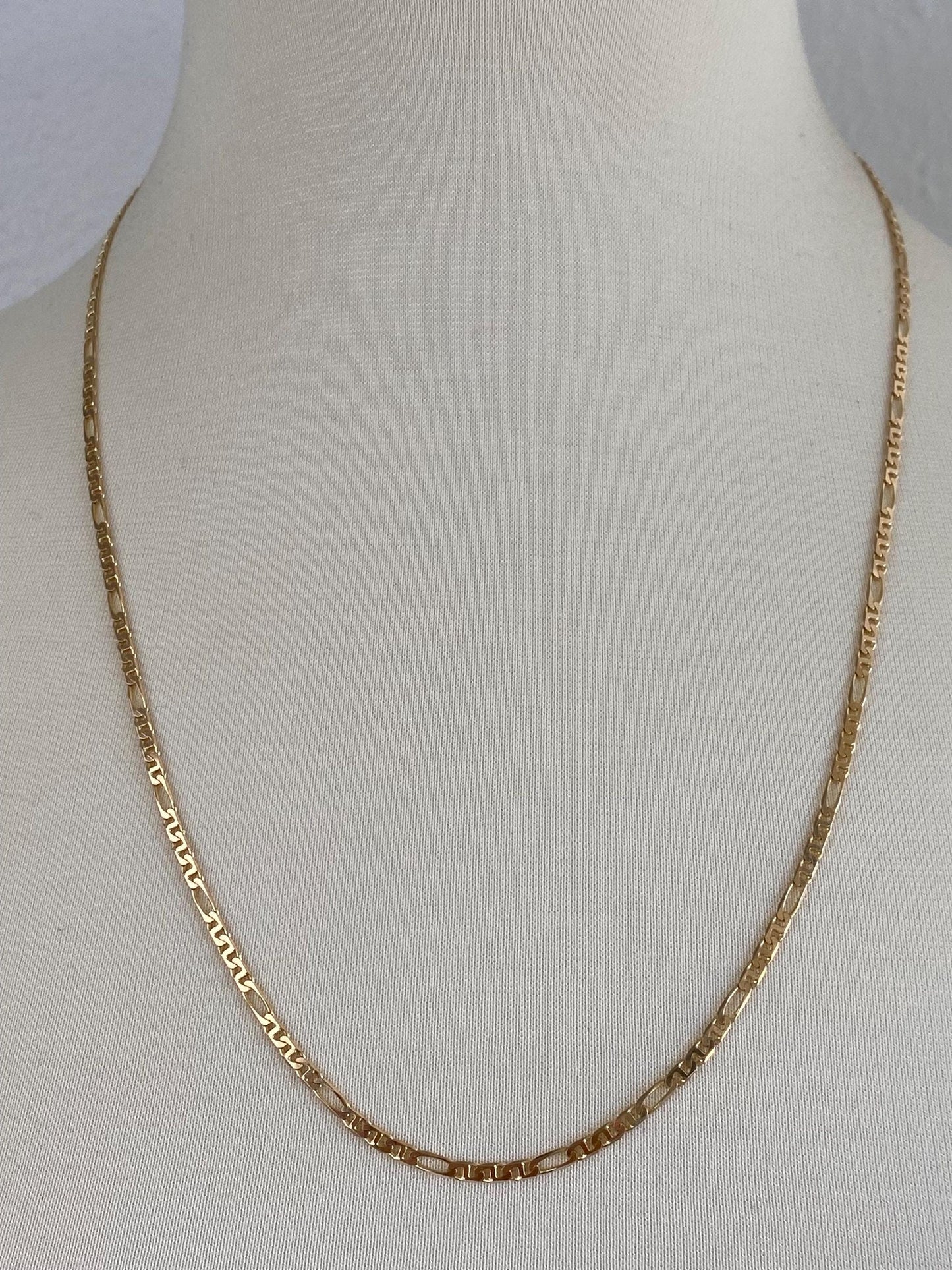 Vintage Solid 14k Yellow Gold Figaro Chain Necklace - 24.25 inches