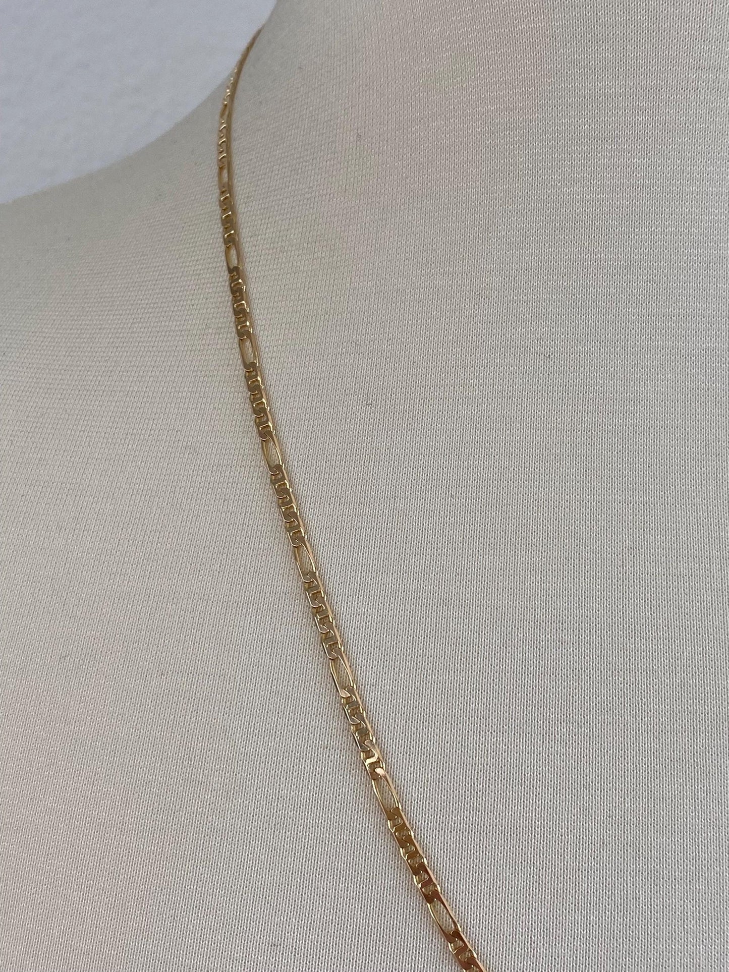 Vintage Solid 14k Yellow Gold Figaro Chain Necklace - 24.25 inches