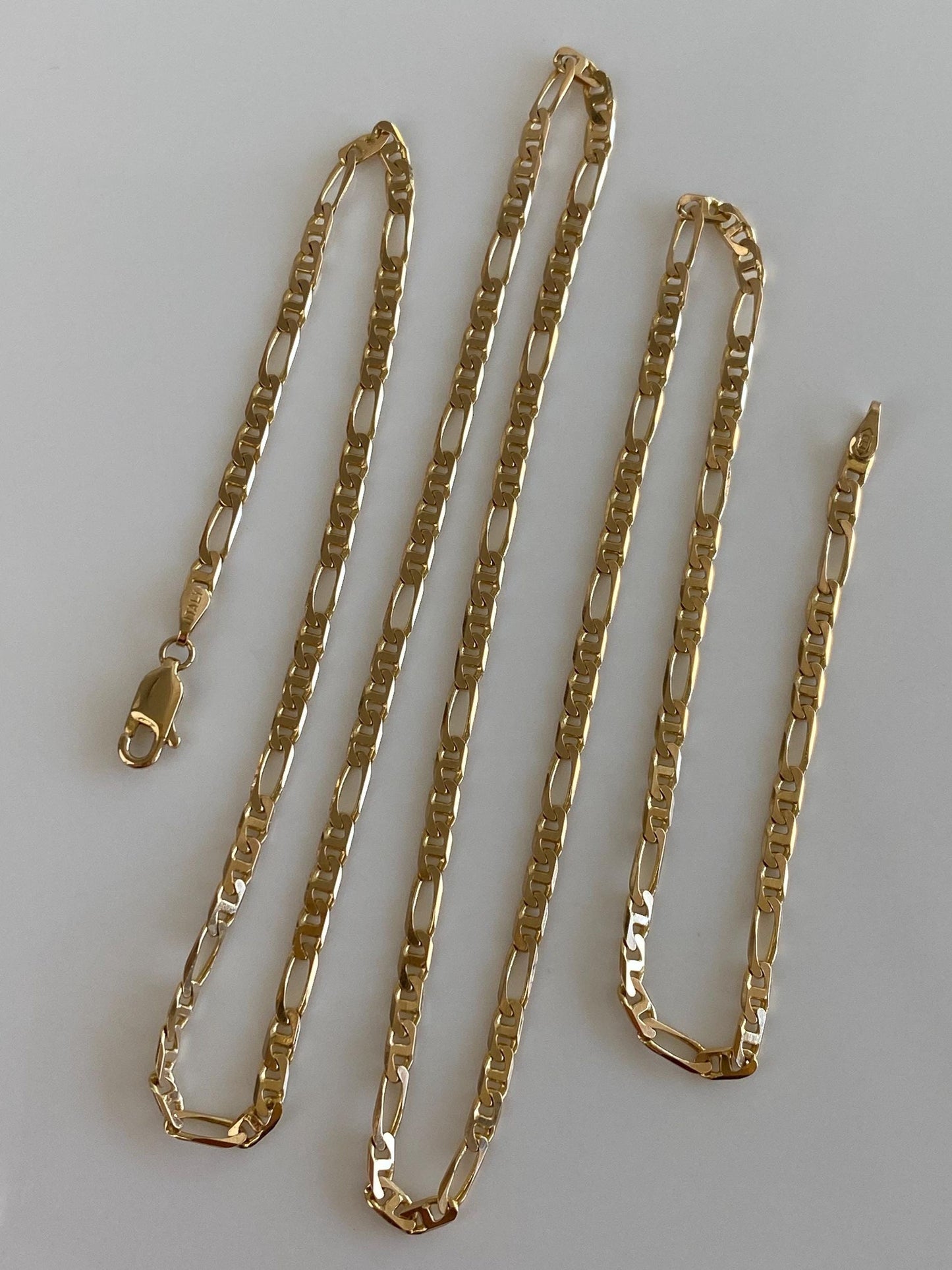 Vintage Solid 14k Yellow Gold Figaro Chain Necklace - 24.25 inches