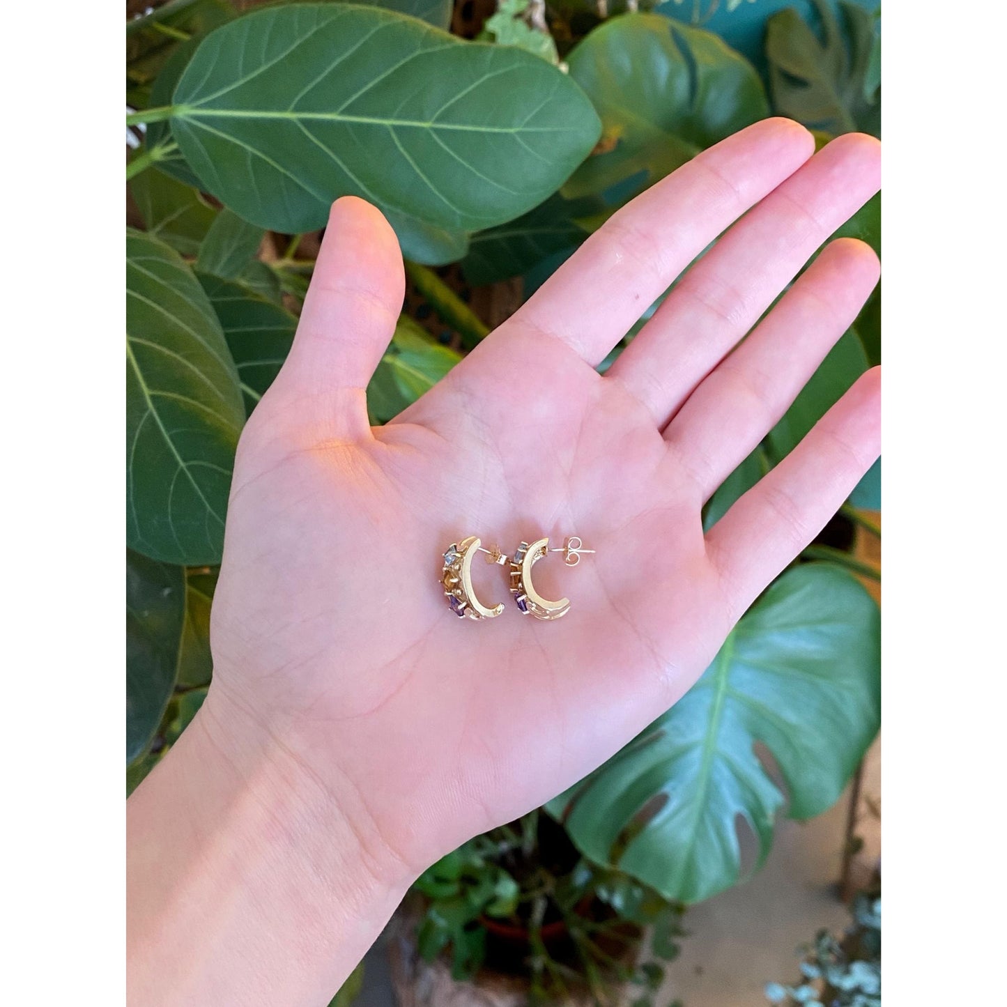 Vintage Solid 10k Yellow Gold Topaz Citrine Amethyst Drop Earrings