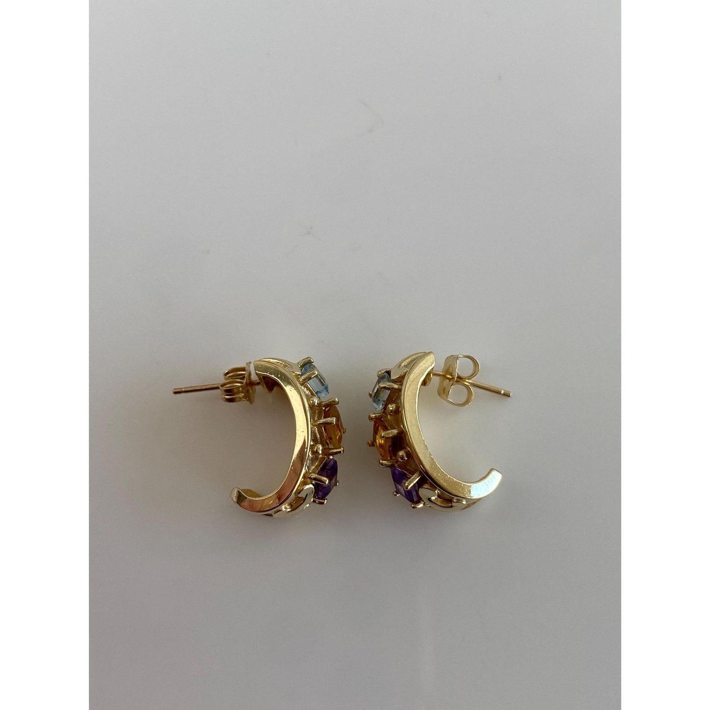 Vintage Solid 10k Yellow Gold Topaz Citrine Amethyst Drop Earrings