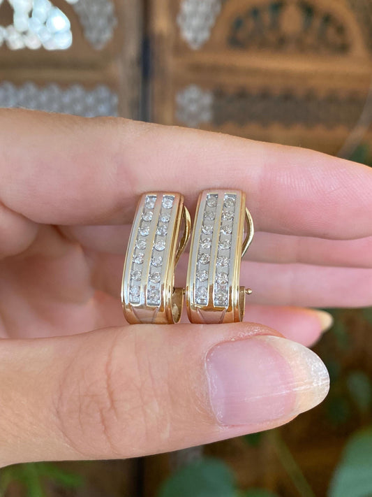 Vintage Solid 10k White & Yellow Gold Diamond Drop Earrings